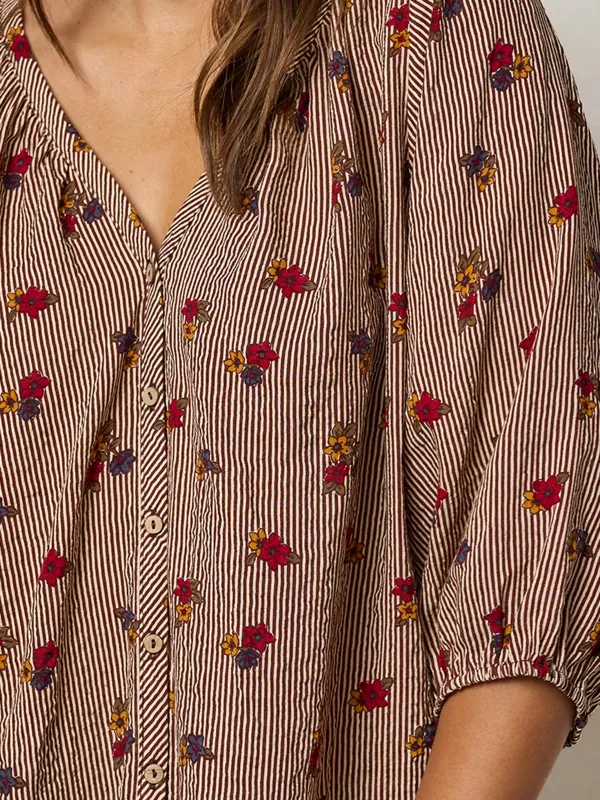 Abby Blouse - Ditsy Garden Stripe made by NATURAL LIFE