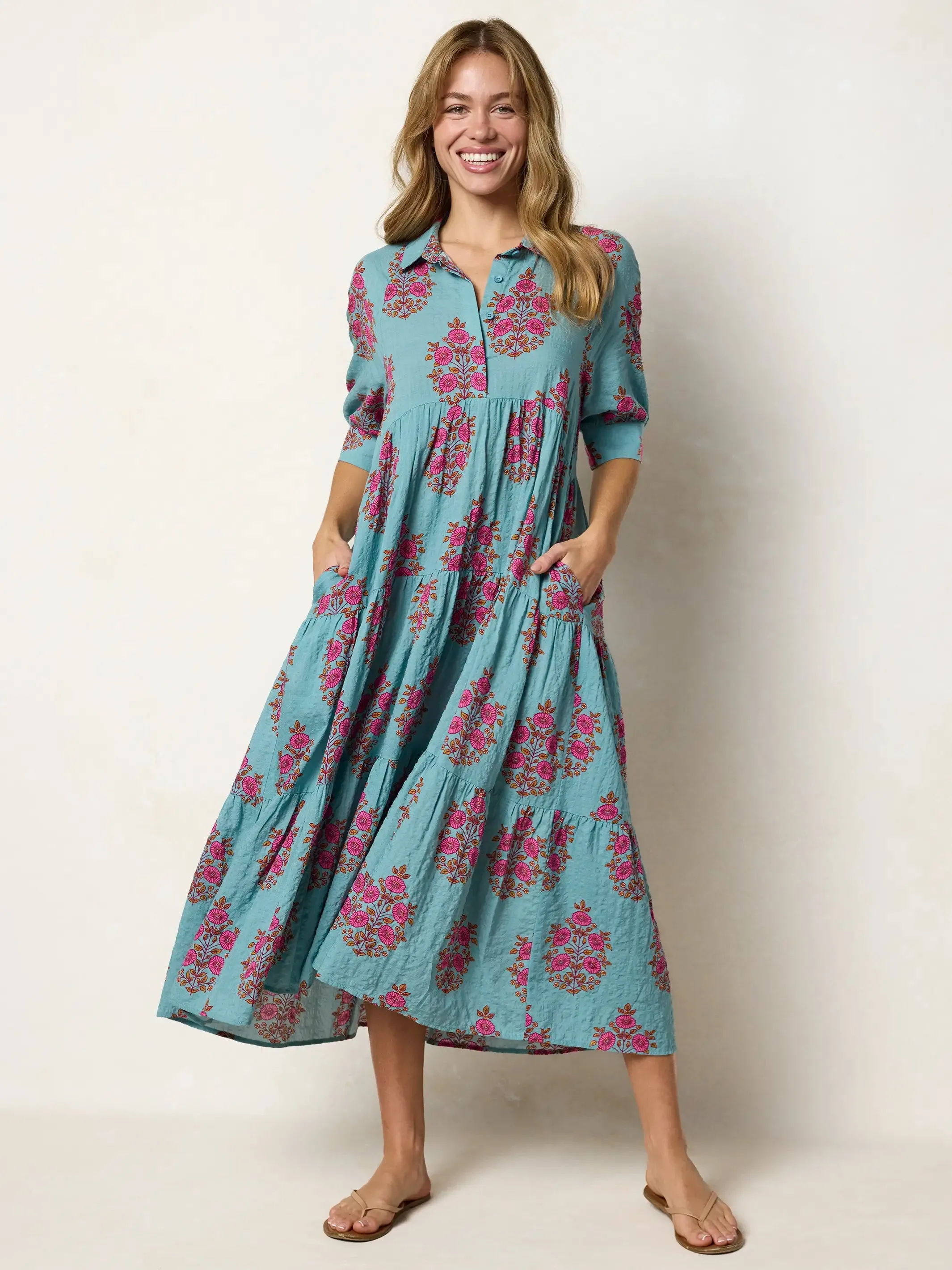Rebecca Midi Dress - Teal Wildflower Medallion sold by NATURAL LIFE