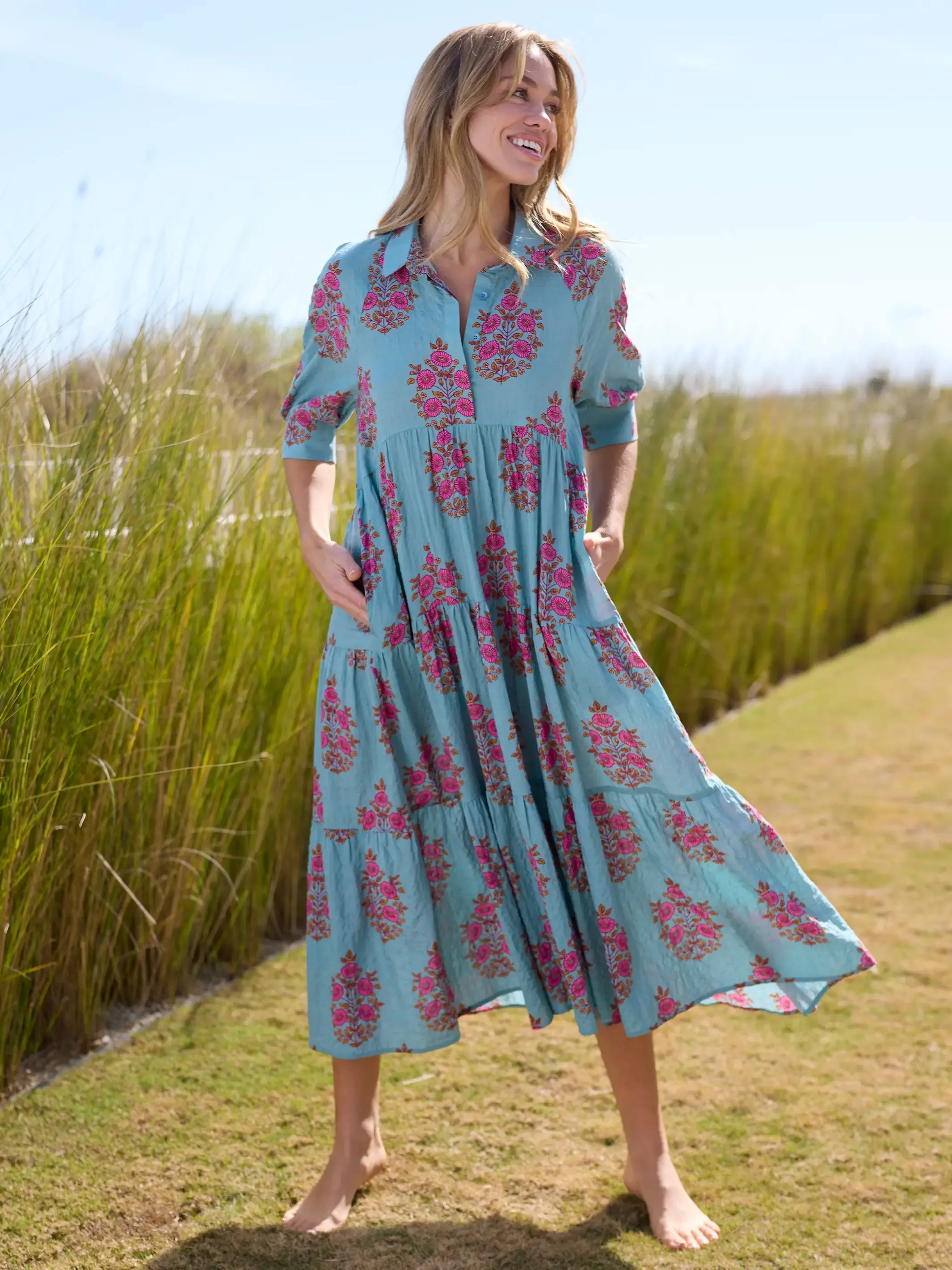 Rebecca Midi Dress - Teal Wildflower Medallion sold by NATURAL LIFE product image thumbnail 4
