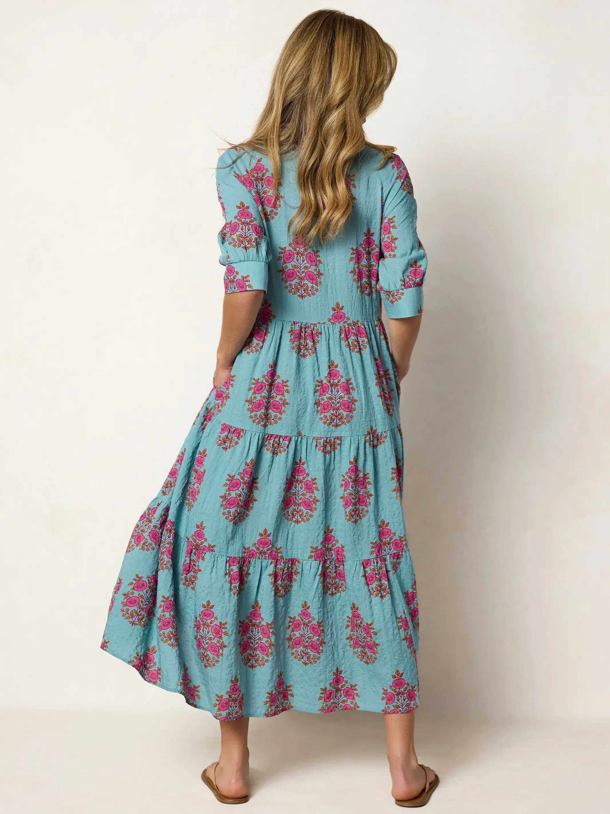 Rebecca Midi Dress - Teal Wildflower Medallion sold by NATURAL LIFE product image thumbnail 3