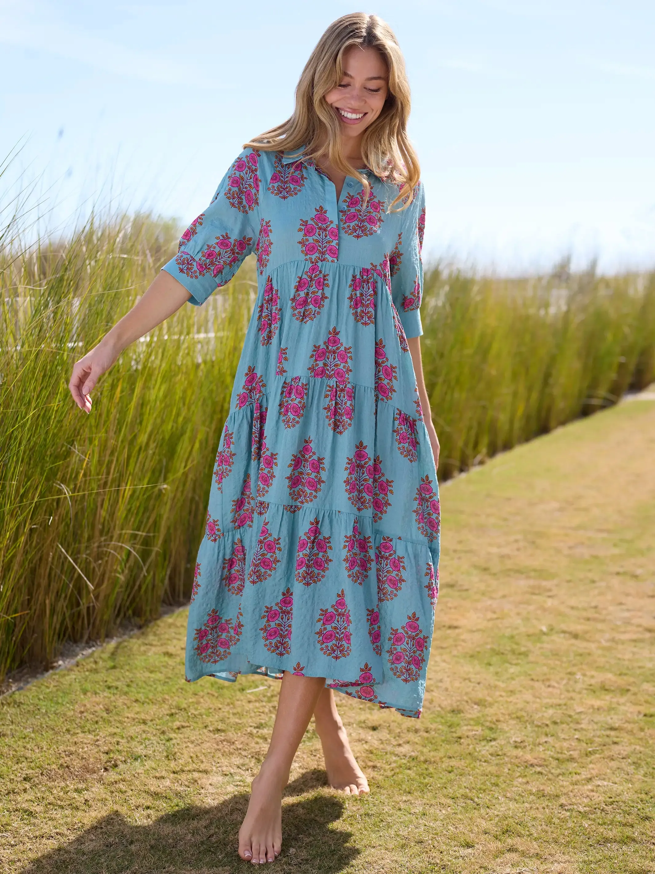 Rebecca Midi Dress - Teal Wildflower Medallion sold by NATURAL LIFE product image thumbnail 2