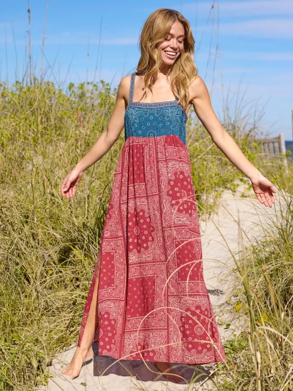 Patti Side Slit Maxi Dress - Red Bandana Scarf made by NATURAL LIFE