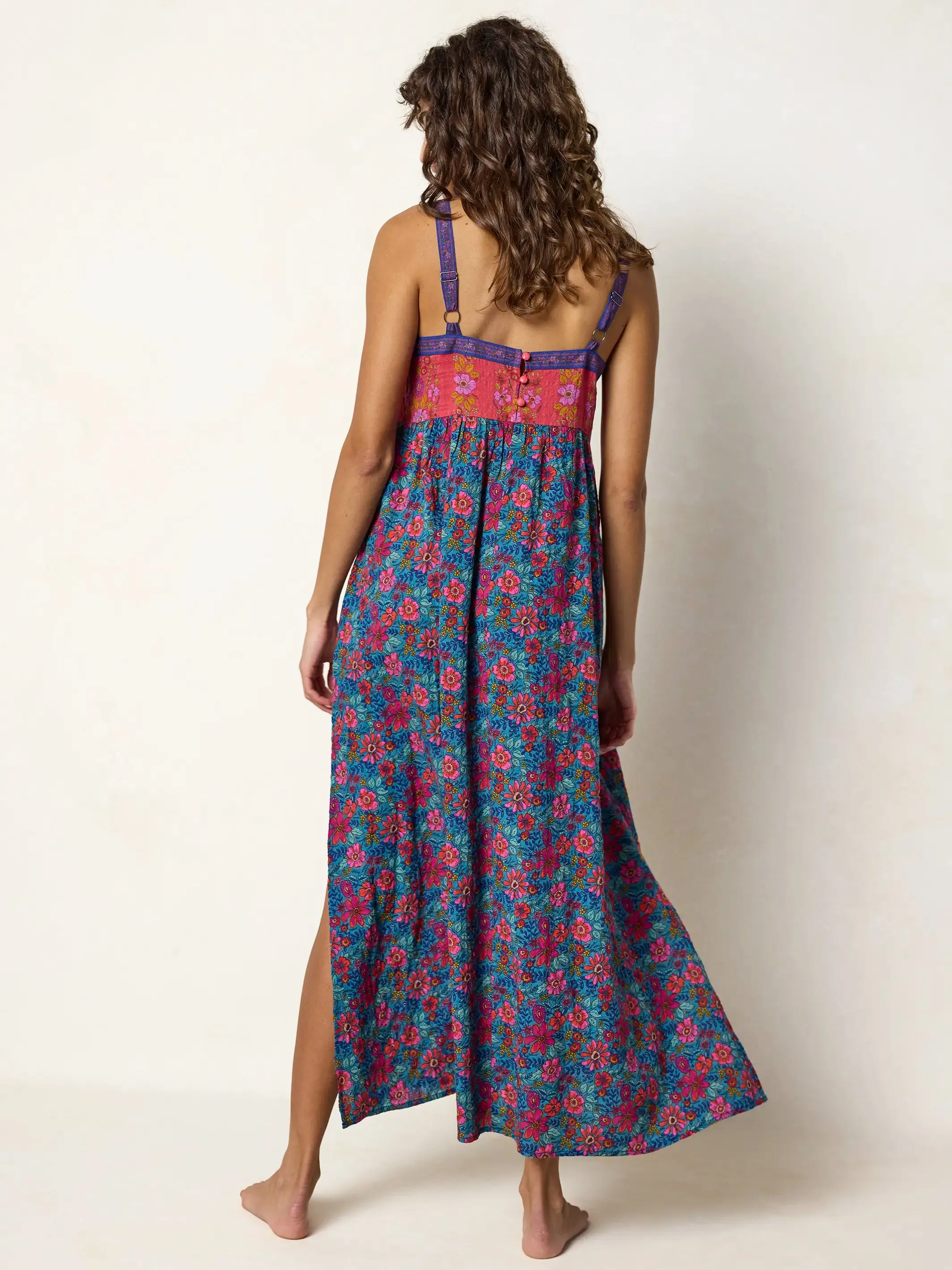 Patti Side Slit Maxi Dress - Teal Boho Border Scarf sold by NATURAL LIFE product image thumbnail 4