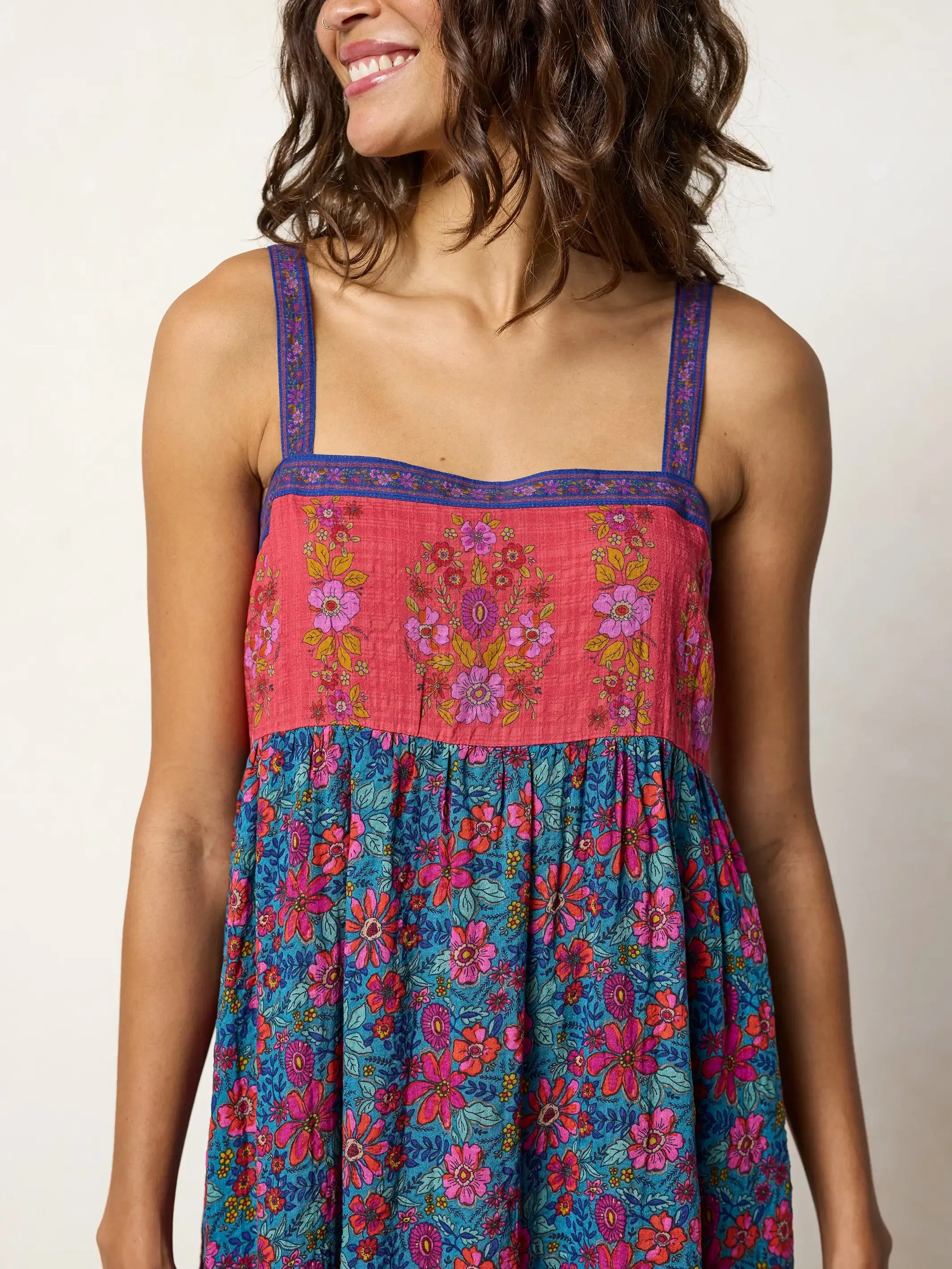 Patti Side Slit Maxi Dress - Teal Boho Border Scarf sold by NATURAL LIFE product image thumbnail 2