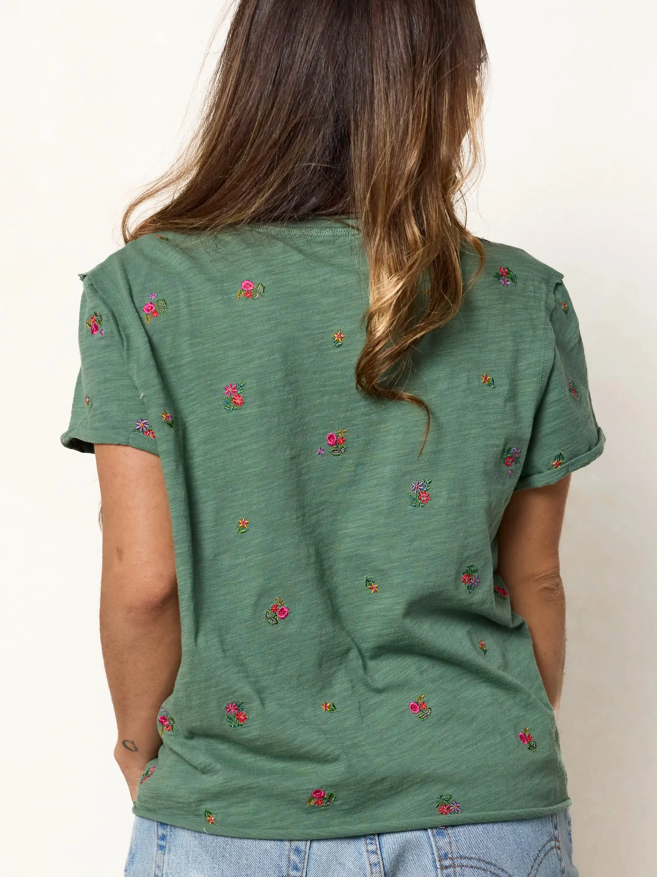 Aiden Embroidered Cotton Tee - Olive Flowers sold by NATURAL LIFE product image thumbnail 4