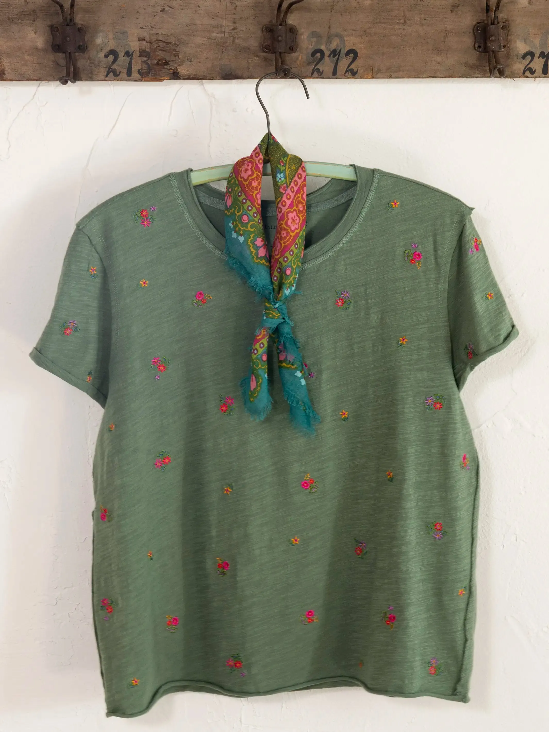 Aiden Embroidered Cotton Tee - Olive Flowers sold by NATURAL LIFE product image thumbnail 3