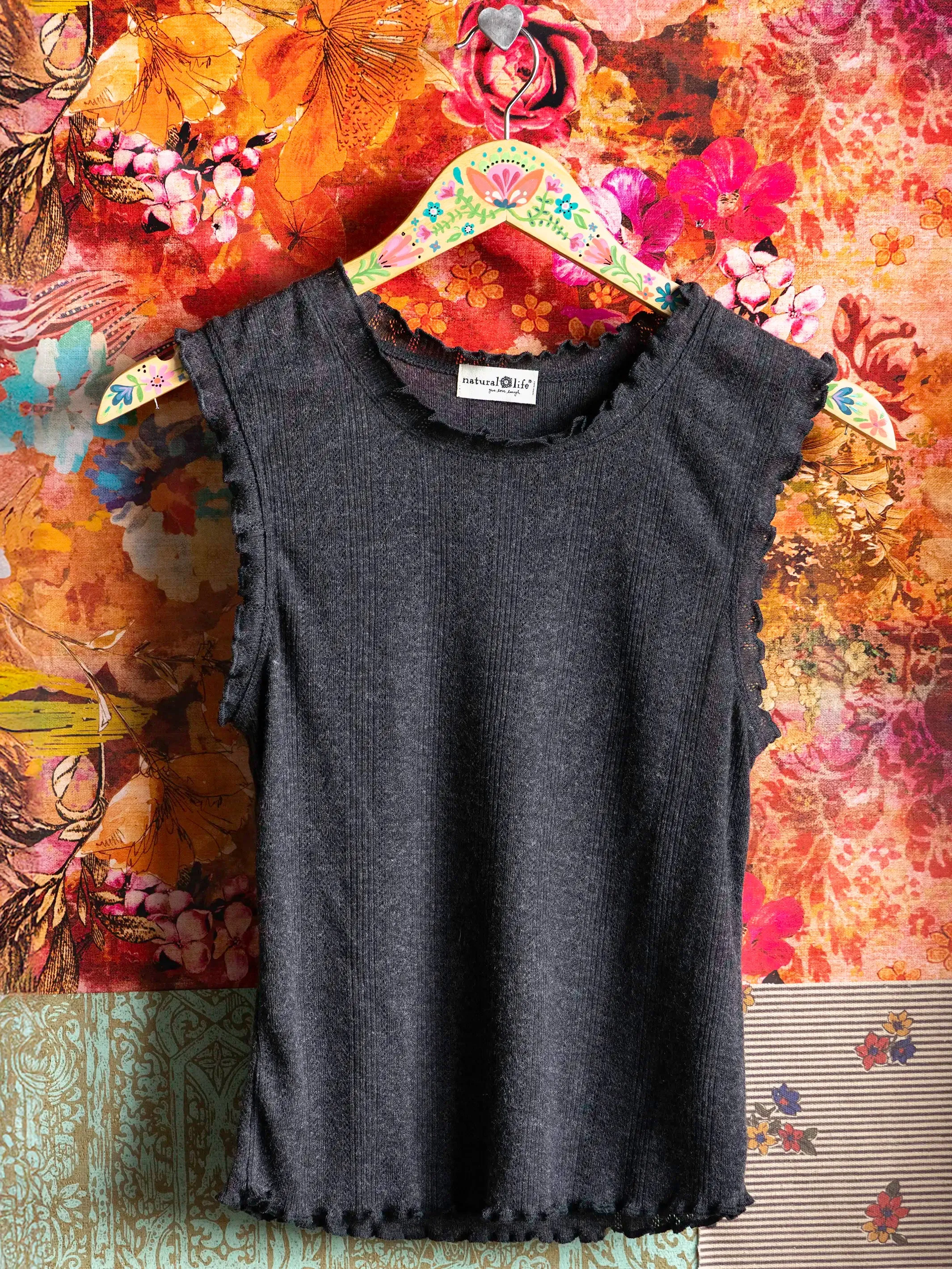 Janie Pointelle Tank - Charcoal sold by NATURAL LIFE product image thumbnail 2