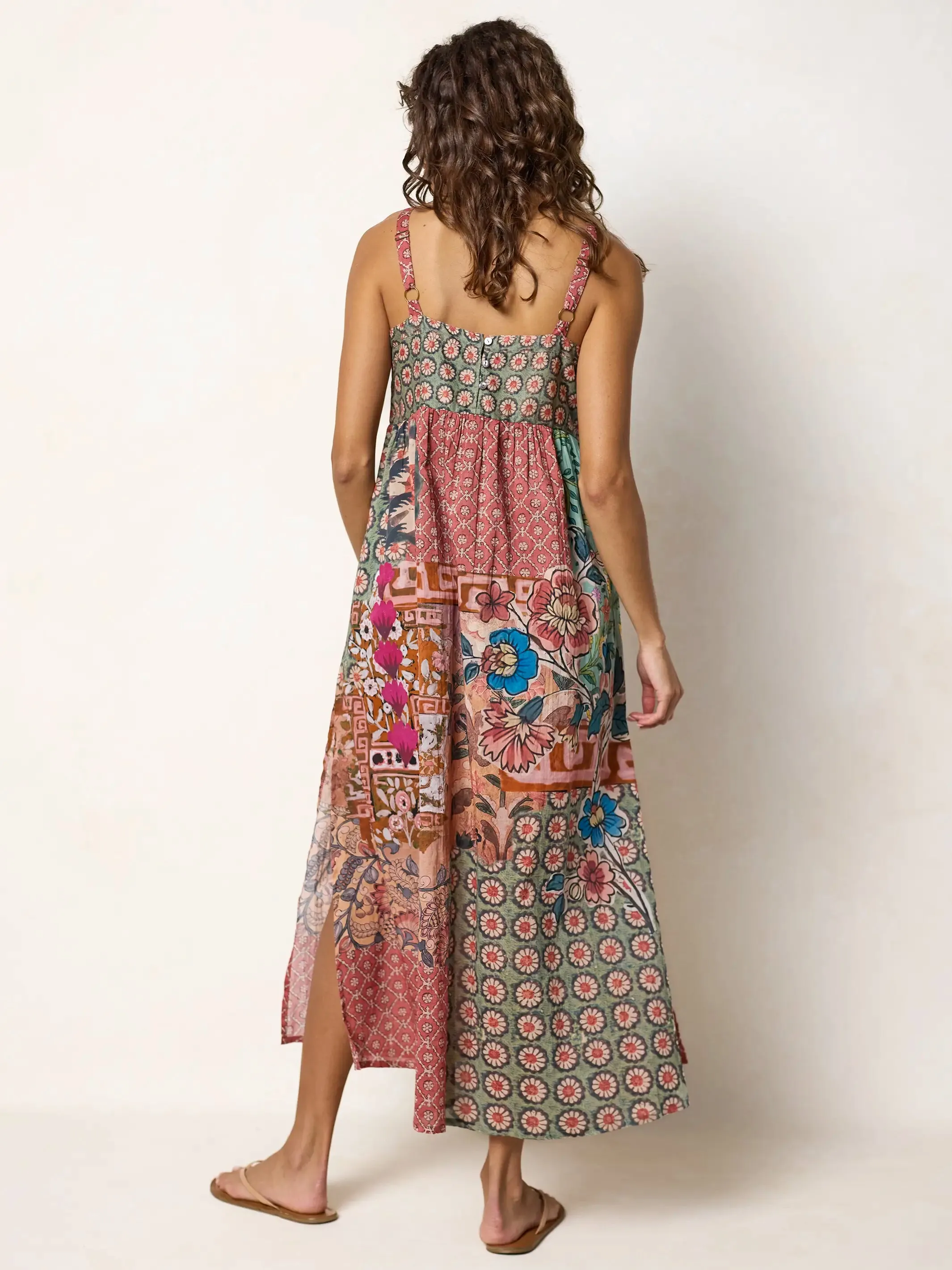 Patti Side Slit Cotton Maxi Dress - Patchwork Medallion Floral sold by NATURAL LIFE product image thumbnail 4