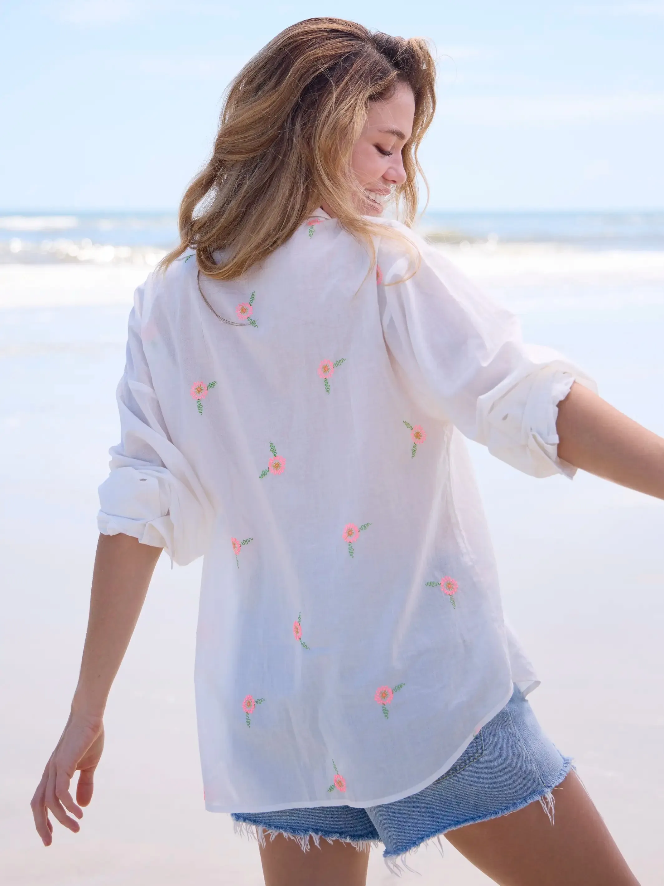 Barcelona Embroidered Cotton Button Down - White Floral sold by NATURAL LIFE product image thumbnail 5