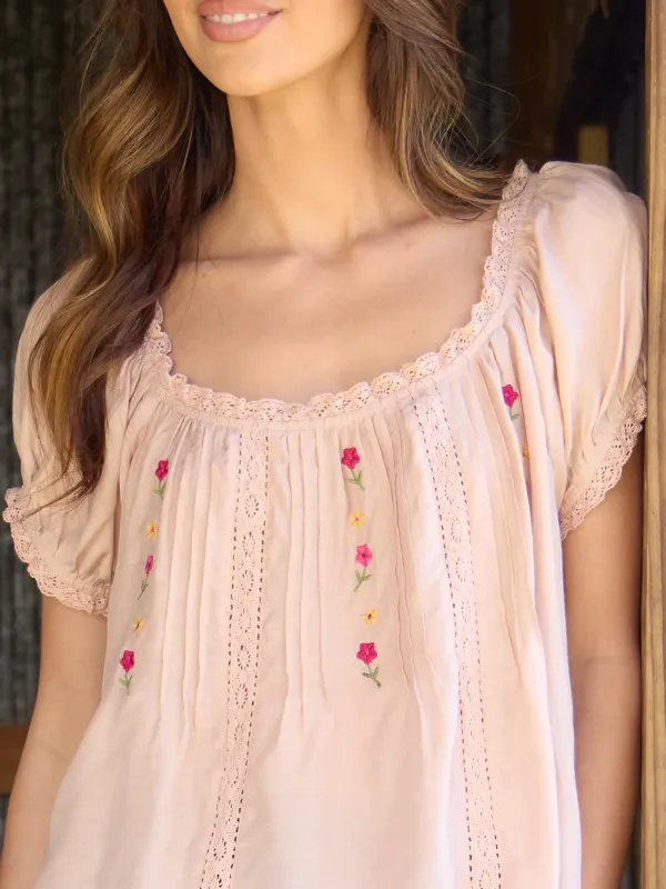 Sweet Nothings Embroidered Top - Light Pink made by NATURAL LIFE