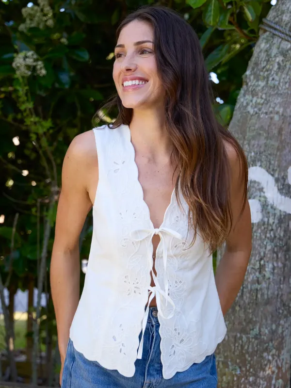 Hailey Eyelet Vest Top - White made by NATURAL LIFE