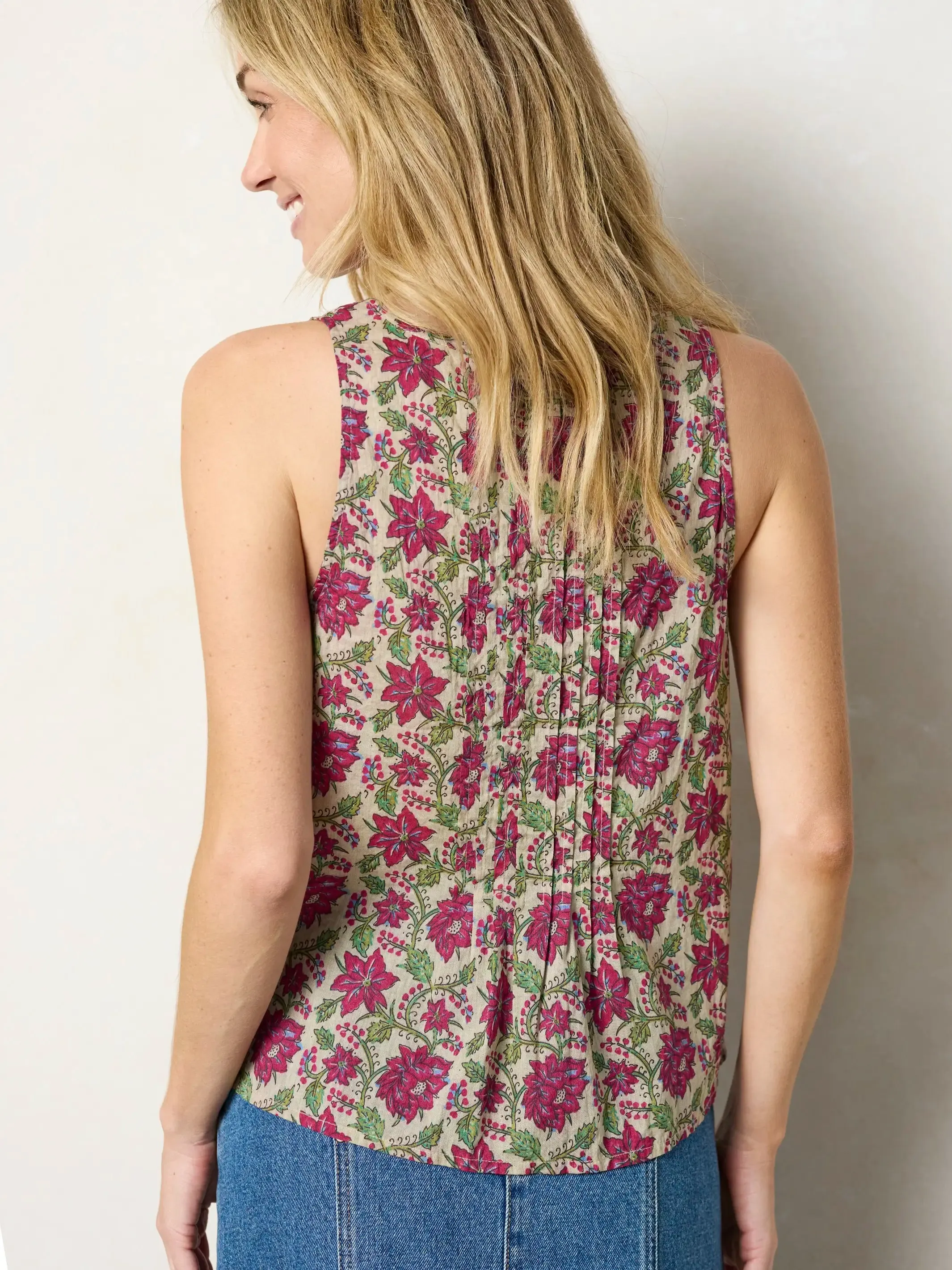 Savannah Cotton Sleeveless Top - Cream Red Lotus sold by NATURAL LIFE product image thumbnail 4