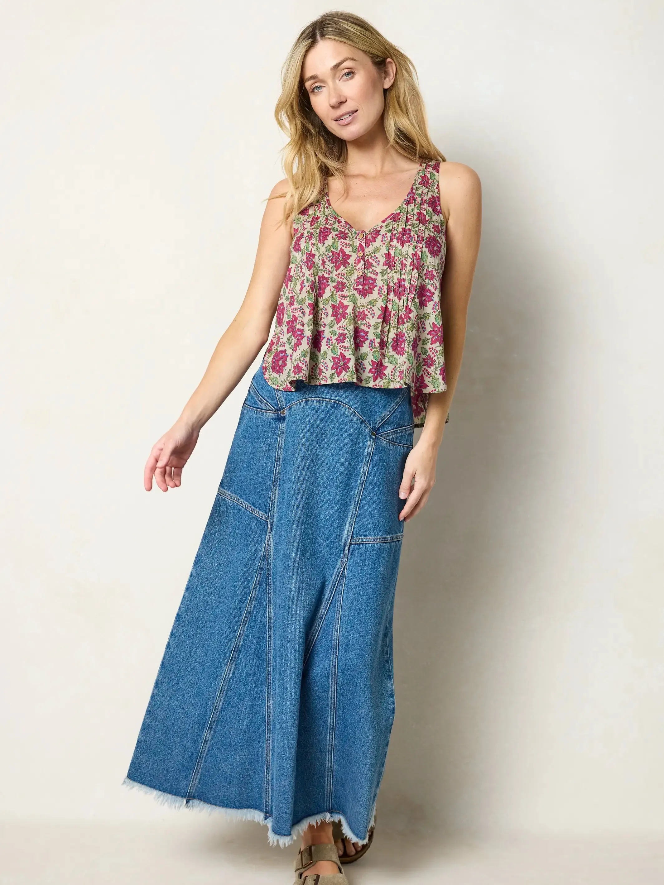 Savannah Cotton Sleeveless Top - Cream Red Lotus sold by NATURAL LIFE product image thumbnail 5