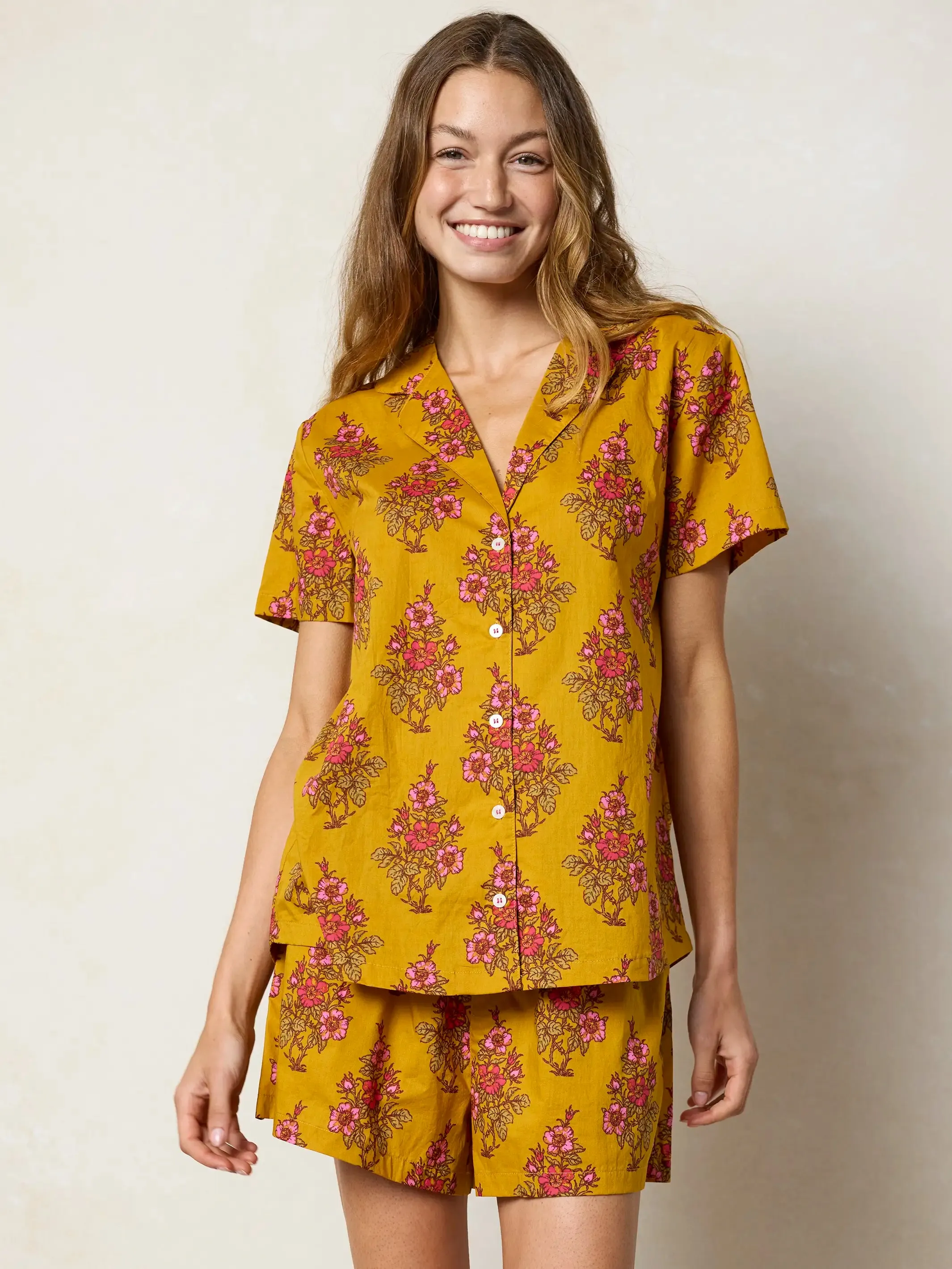 Mix & Match Cotton Pajama Shorts - Garden Block Stamp Gold sold by NATURAL LIFE product image thumbnail 3