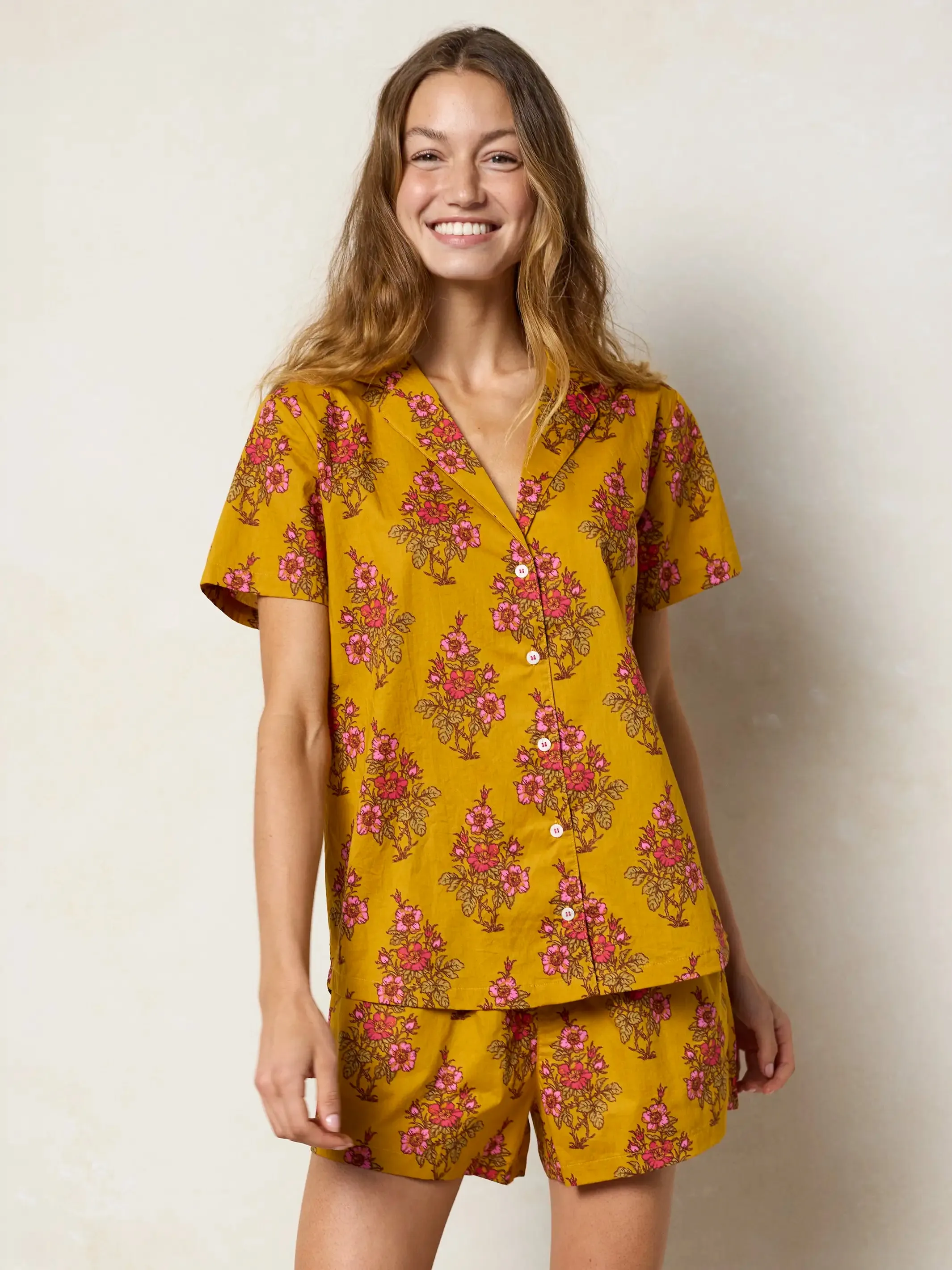 Mix & Match Cotton Pajama Shorts - Garden Block Stamp Gold sold by NATURAL LIFE product image thumbnail 5