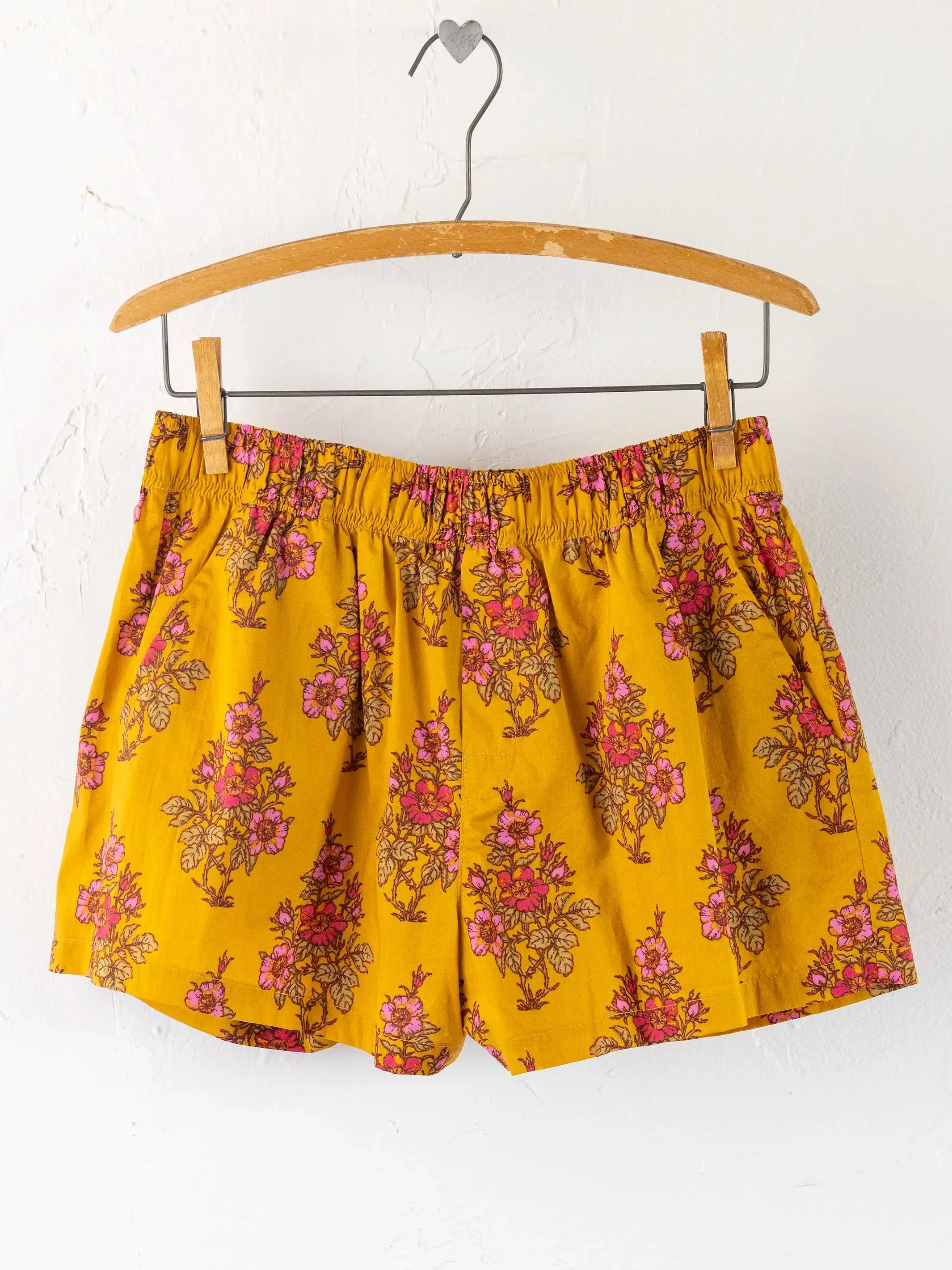Mix & Match Cotton Pajama Shorts - Garden Block Stamp Gold sold by NATURAL LIFE