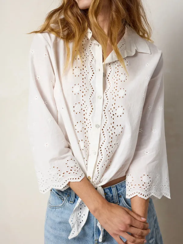 Lyla Cotton Eyelet Tie Top - White made by NATURAL LIFE