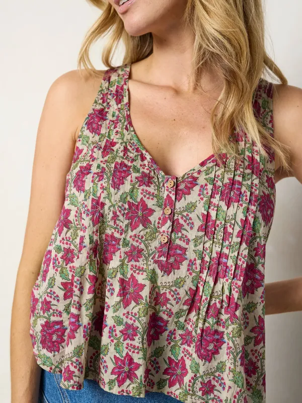 Savannah Cotton Sleeveless Top - Cream Pink Lotus made by NATURAL LIFE