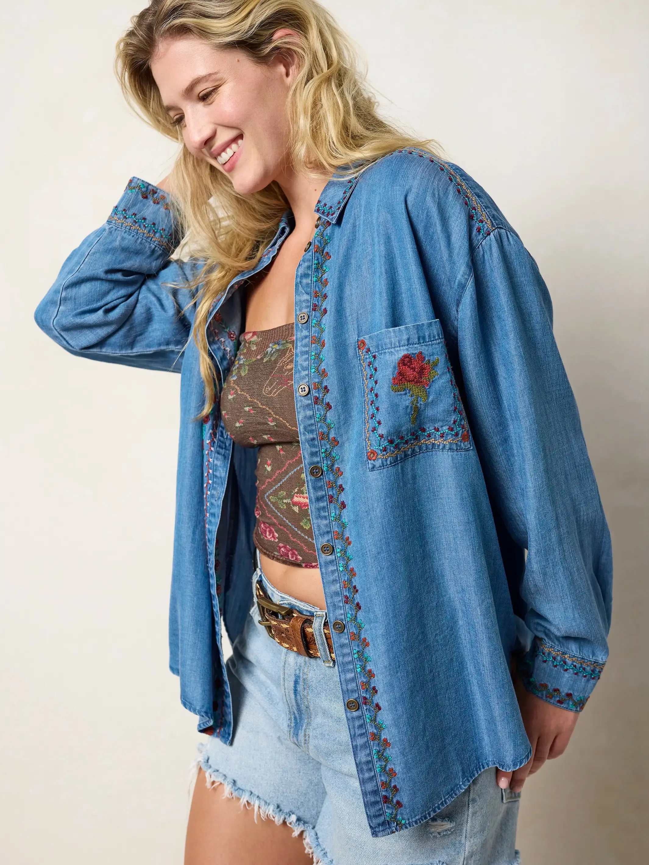 Dutton Embroidered Button Down - Denim sold by NATURAL LIFE product image thumbnail 3