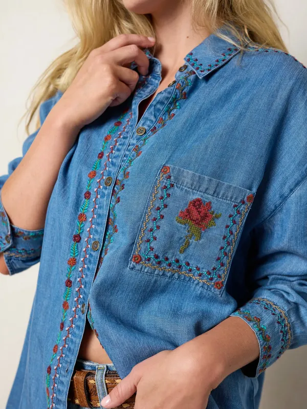 Dutton Embroidered Button Down - Denim made by NATURAL LIFE