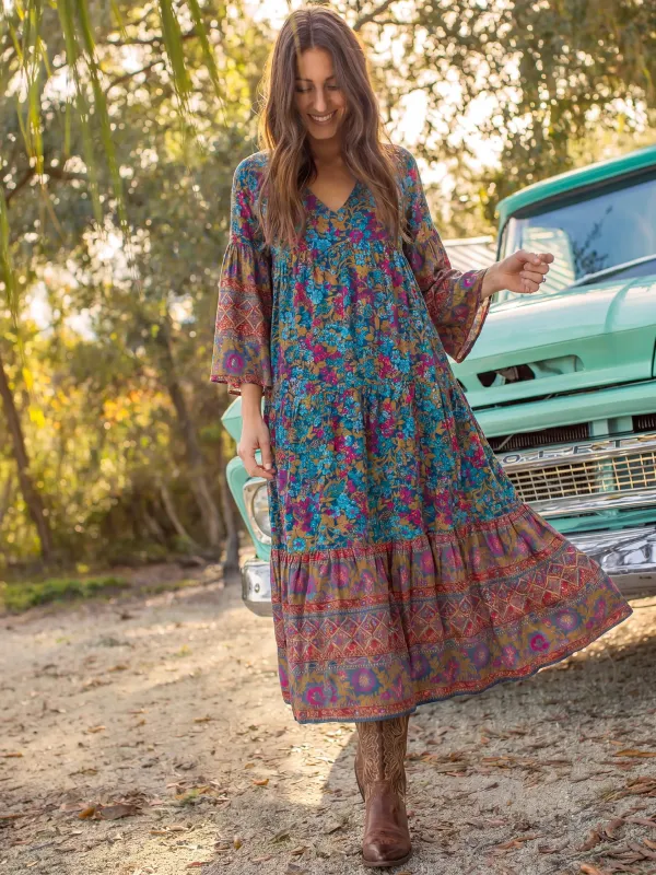 Charlotte Midi Dress - Harvest Meadow Navy made by NATURAL LIFE