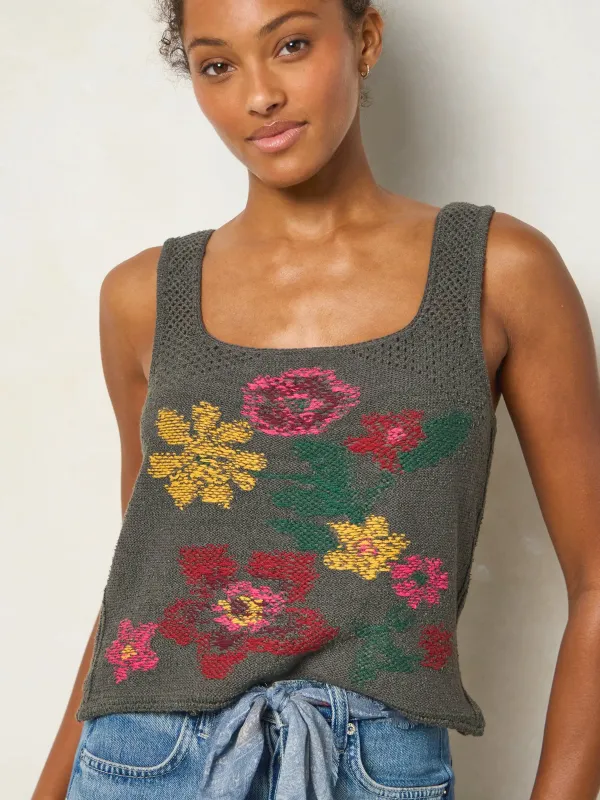 Jo Intarsia Sweater Tank - Washed Black made by NATURAL LIFE