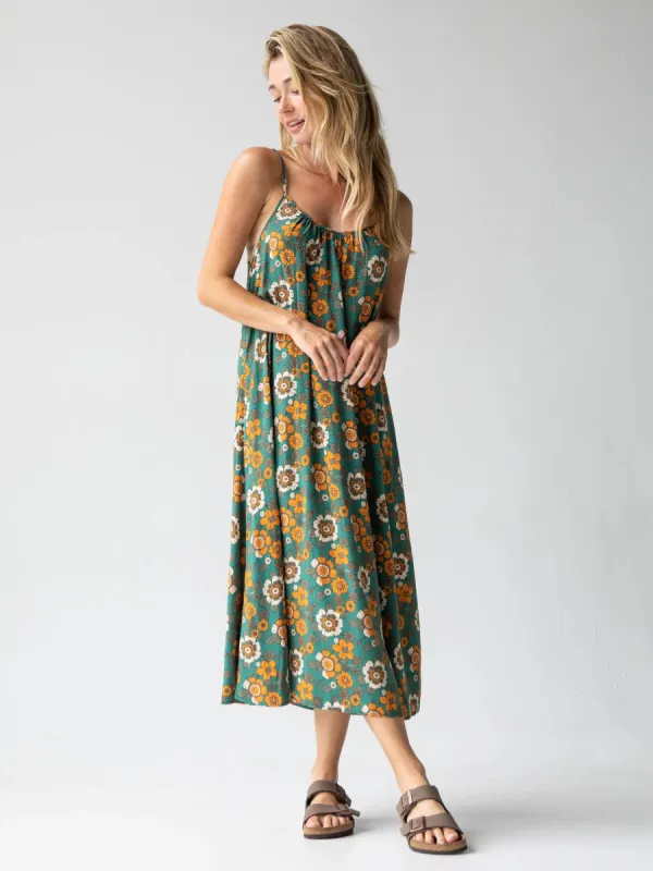 Lizzie Midi Dress - Orange Retro Floral sold by NATURAL LIFE