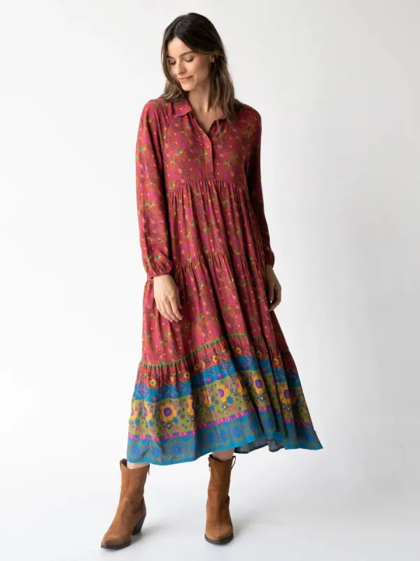 Rebecca Long Sleeve Midi Dress - Sunflowers Red Clay sold by NATURAL LIFE