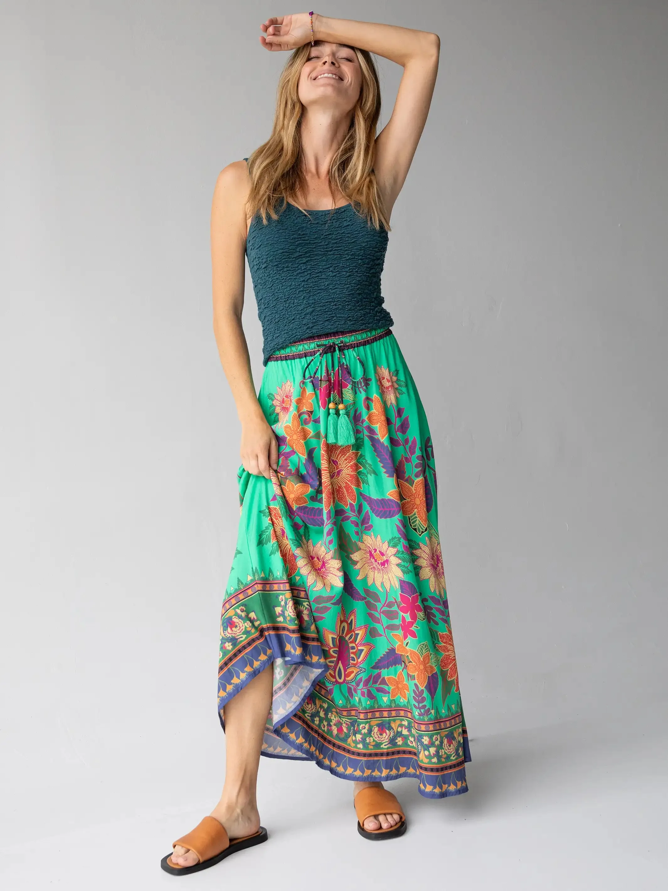 Milena Skirt - Green Bright Floral Border sold by NATURAL LIFE product image thumbnail 2
