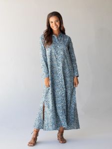 Drew Cotton Shirt Dress - Dusty Blue Floral sold by NATURAL LIFE