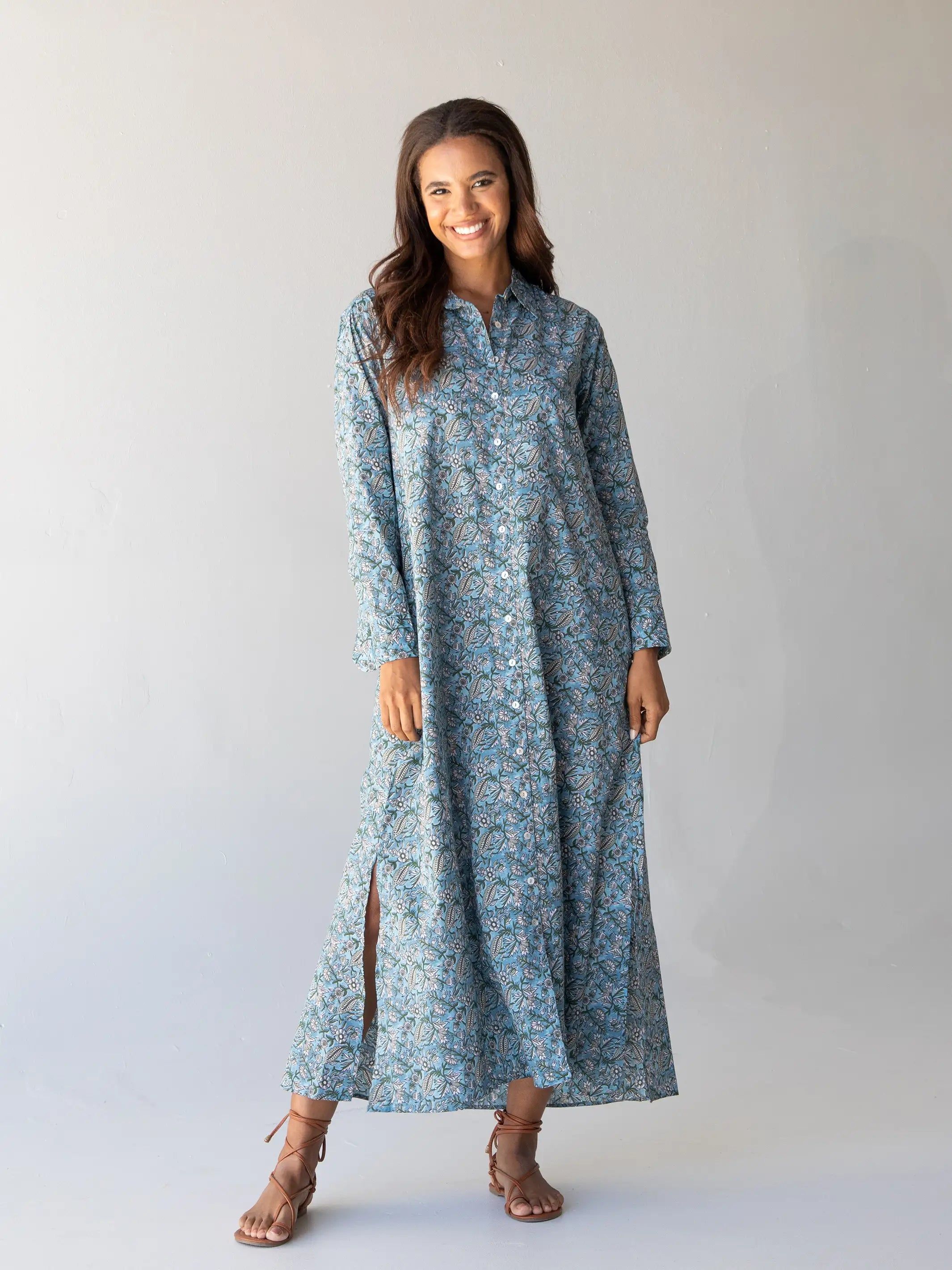 Drew Cotton Shirt Dress - Dusty Blue Floral sold by NATURAL LIFE product image thumbnail 2