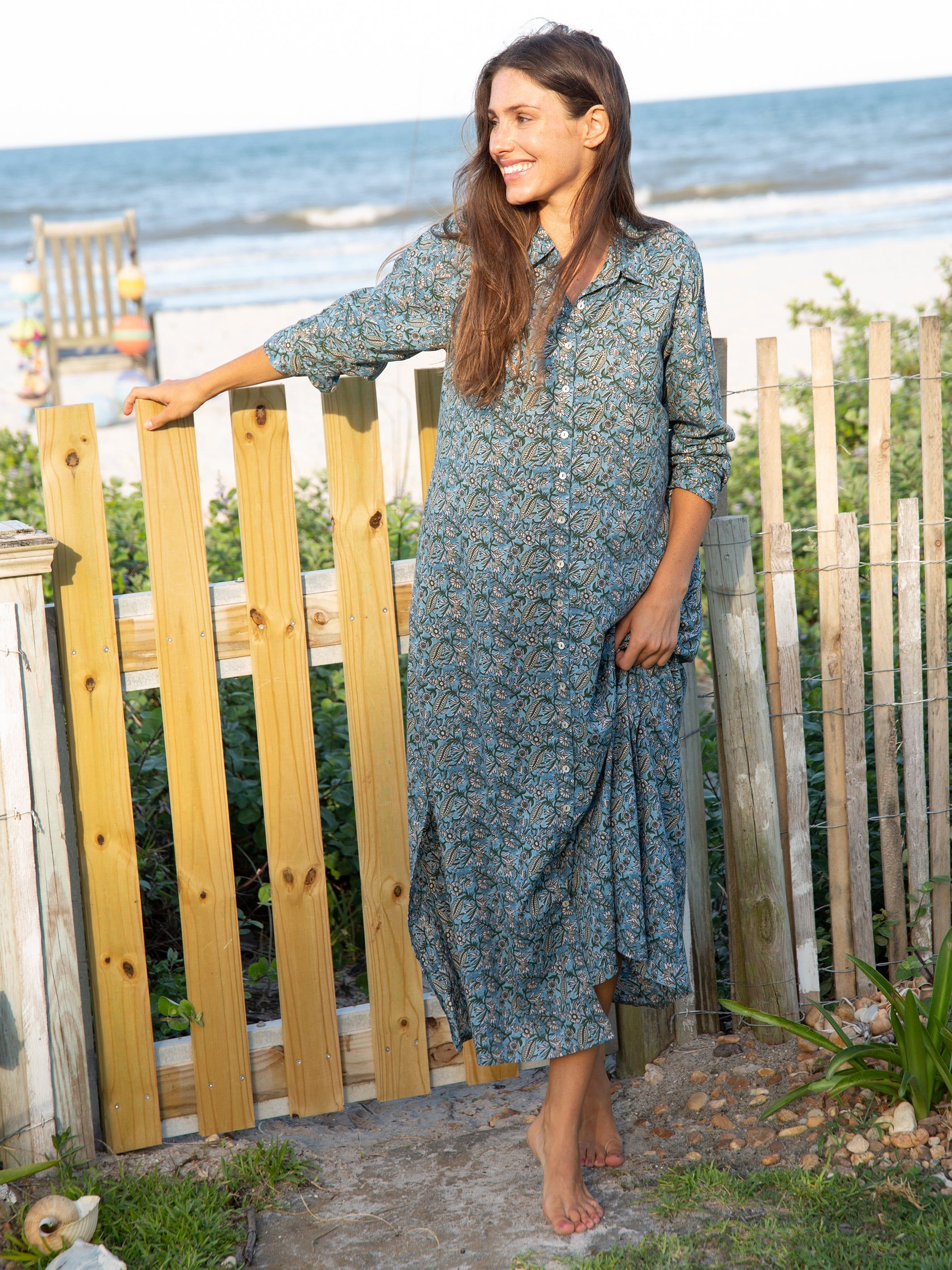 Drew Cotton Shirt Dress - Dusty Blue Floral sold by NATURAL LIFE
