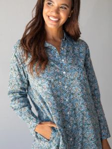 Drew Cotton Shirt Dress - Dusty Blue Floral sold by NATURAL LIFE