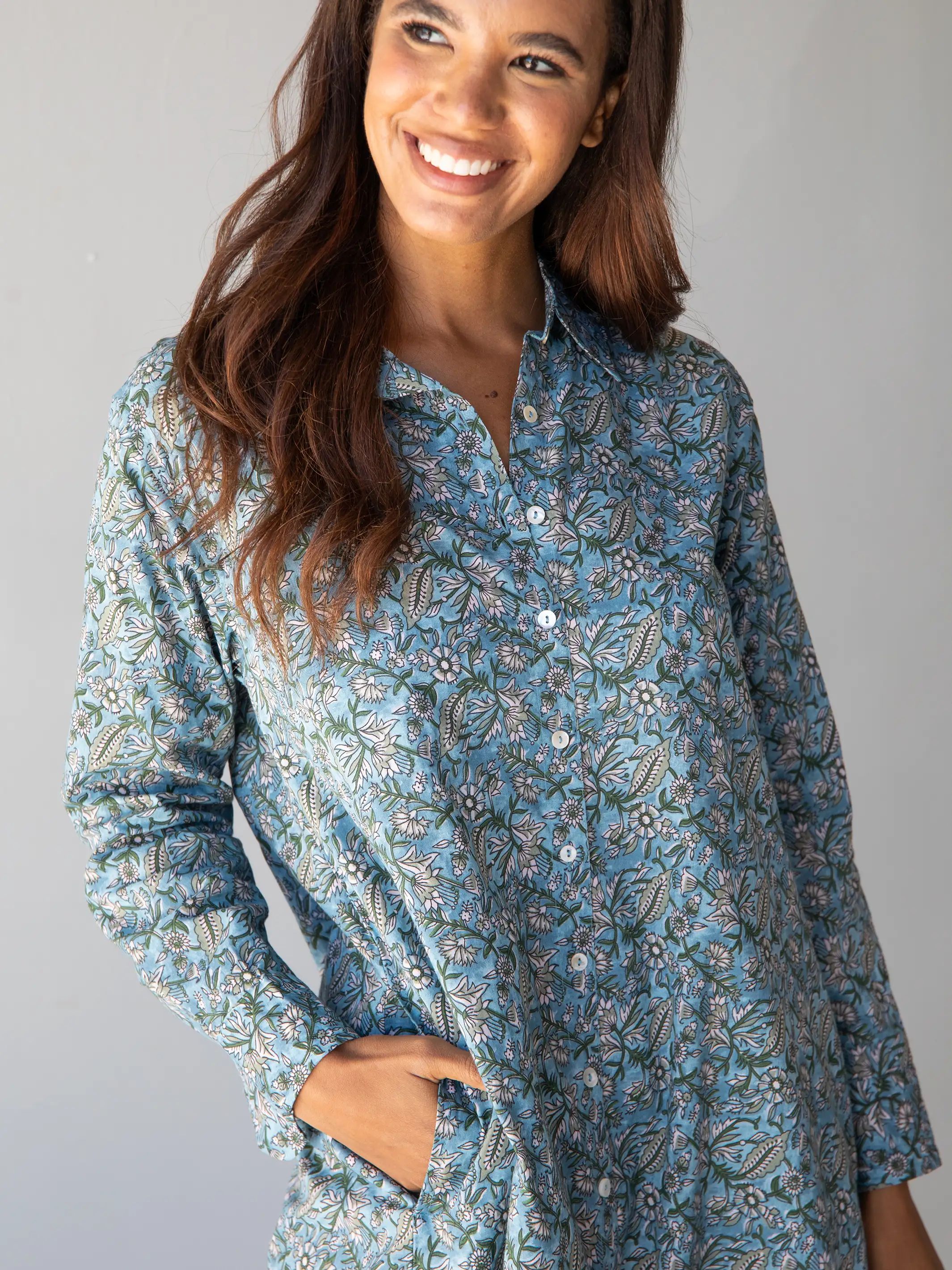 Drew Cotton Shirt Dress - Dusty Blue Floral sold by NATURAL LIFE product image thumbnail 3
