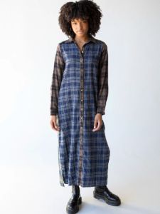 Flannel Esme Shirt Dress - Navy Brown Plaid sold by NATURAL LIFE