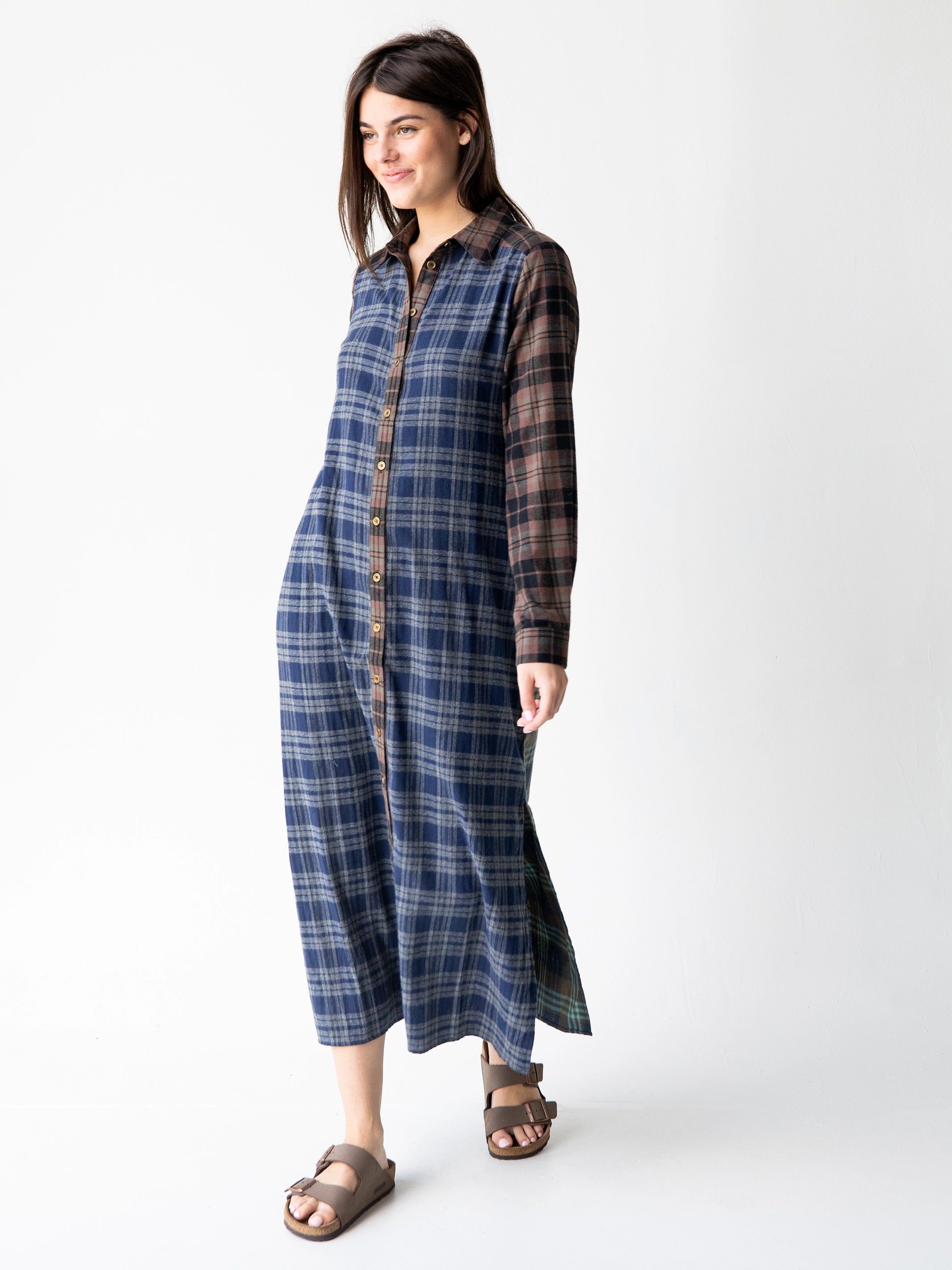 Esme Plaid Shirt Dress - Navy Brown Flannel sold by NATURAL LIFE product image thumbnail 4