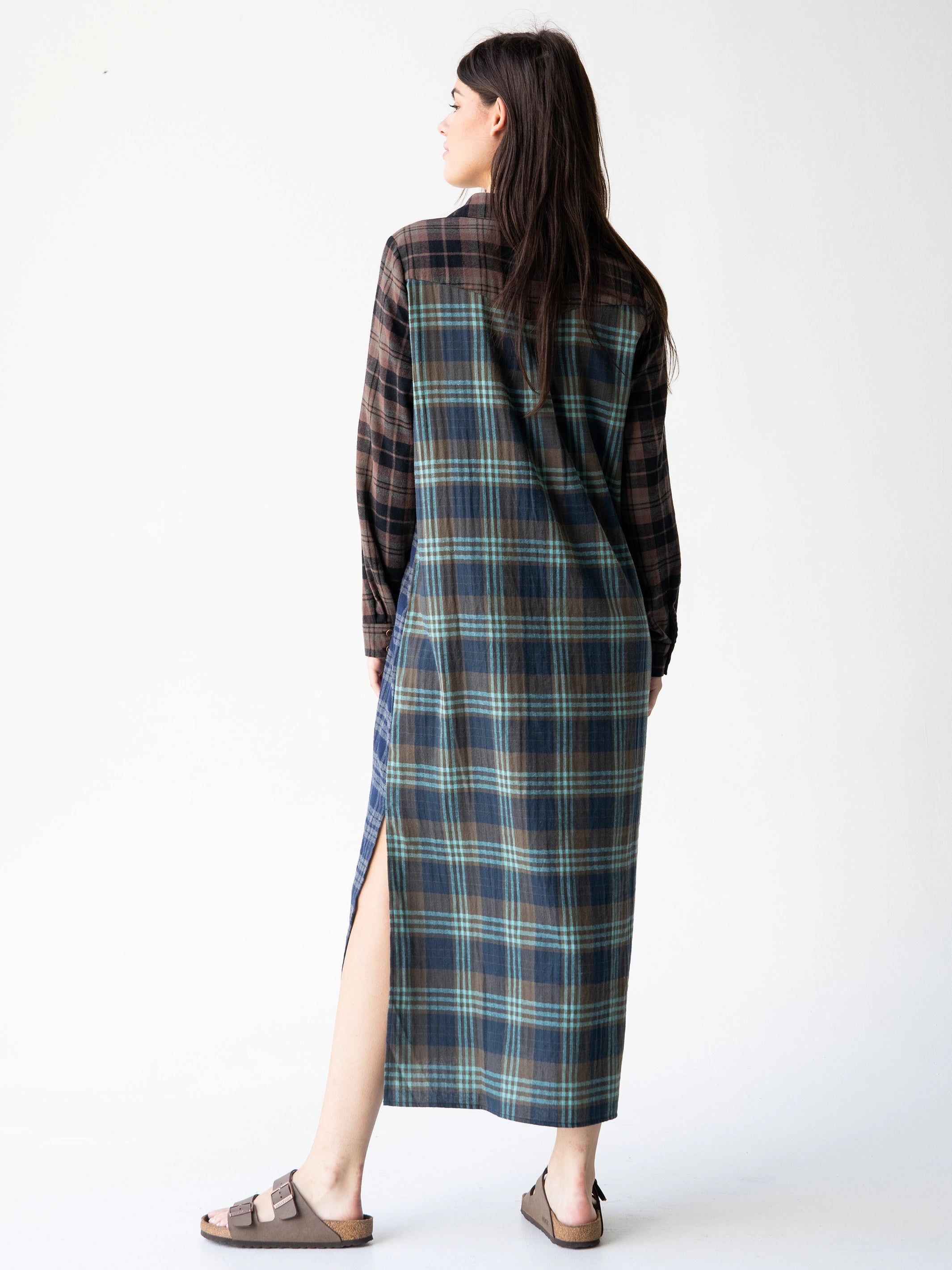 Esme Plaid Shirt Dress - Navy Brown Flannel sold by NATURAL LIFE product image thumbnail 5