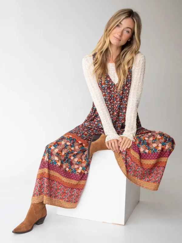 Let's Just Go Wide-Leg Jumpsuit - Tan Border Print sold by NATURAL LIFE