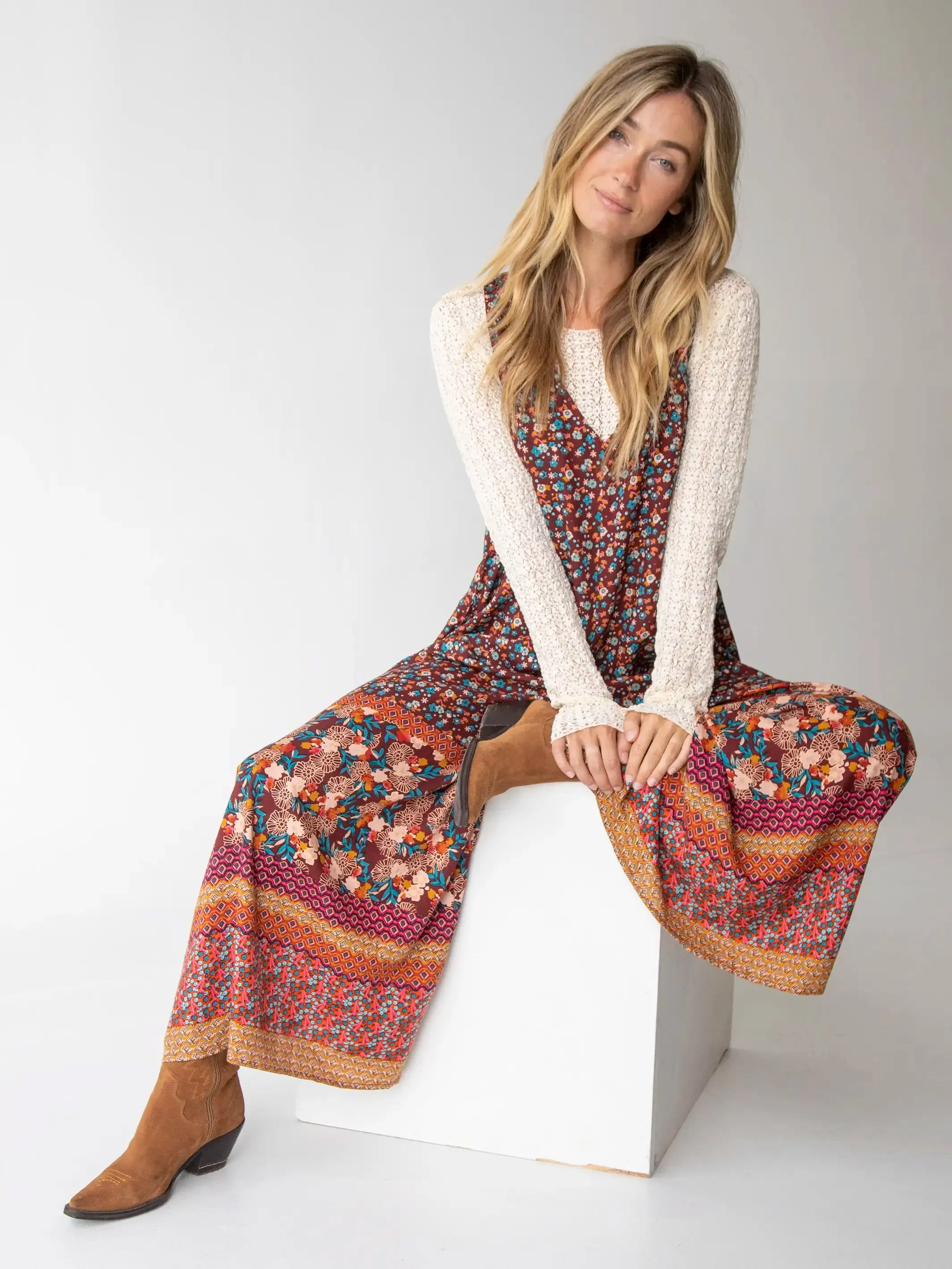 Let's Just Go Wide-Leg Jumpsuit - Tan Border Print sold by NATURAL LIFE