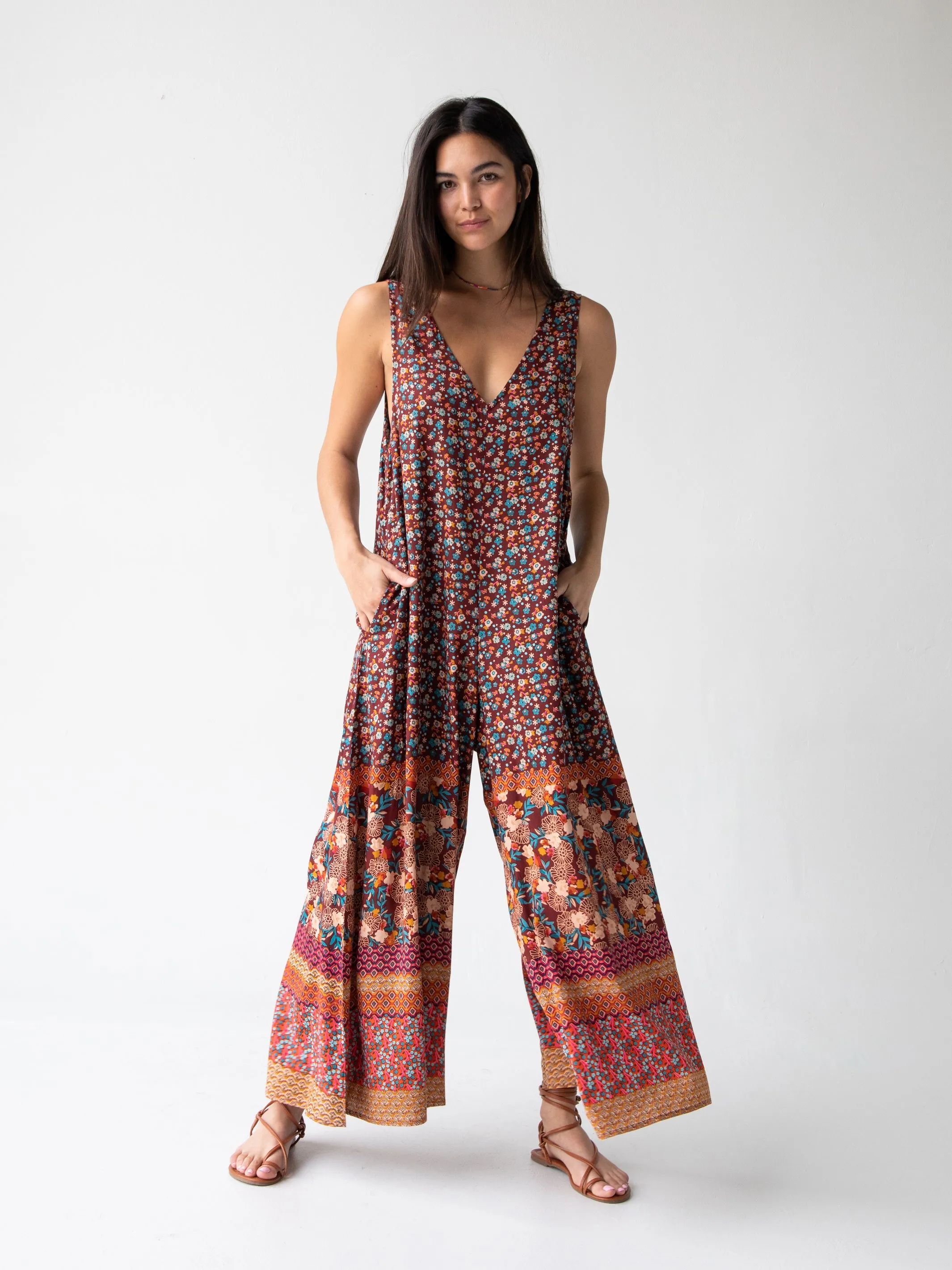 Let's Just Go Wide-Leg Jumpsuit - Tan Border Print sold by NATURAL LIFE product image thumbnail 2