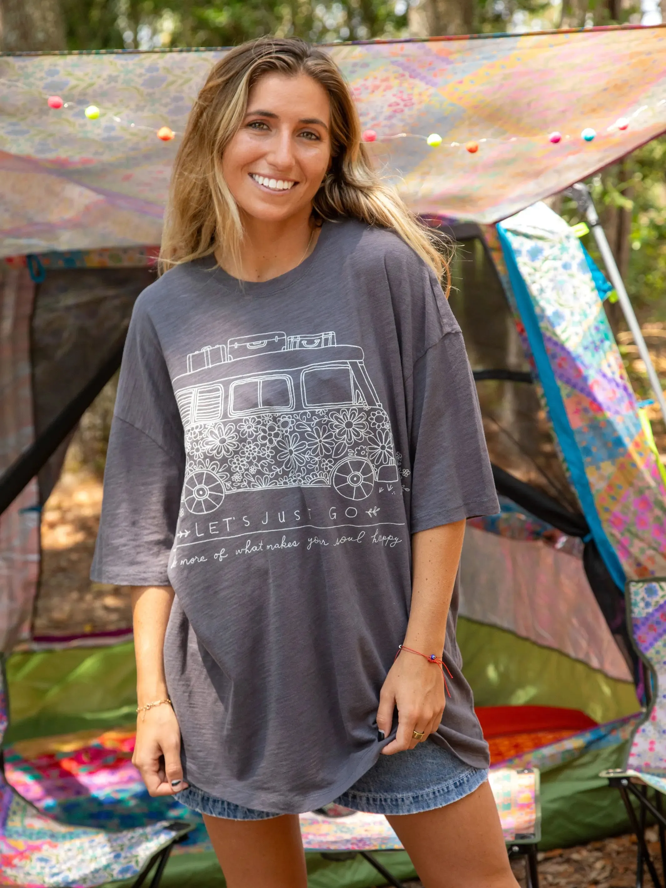 One Size Cotton Easy Tee - Let's Just Go Washed Black sold by NATURAL LIFE