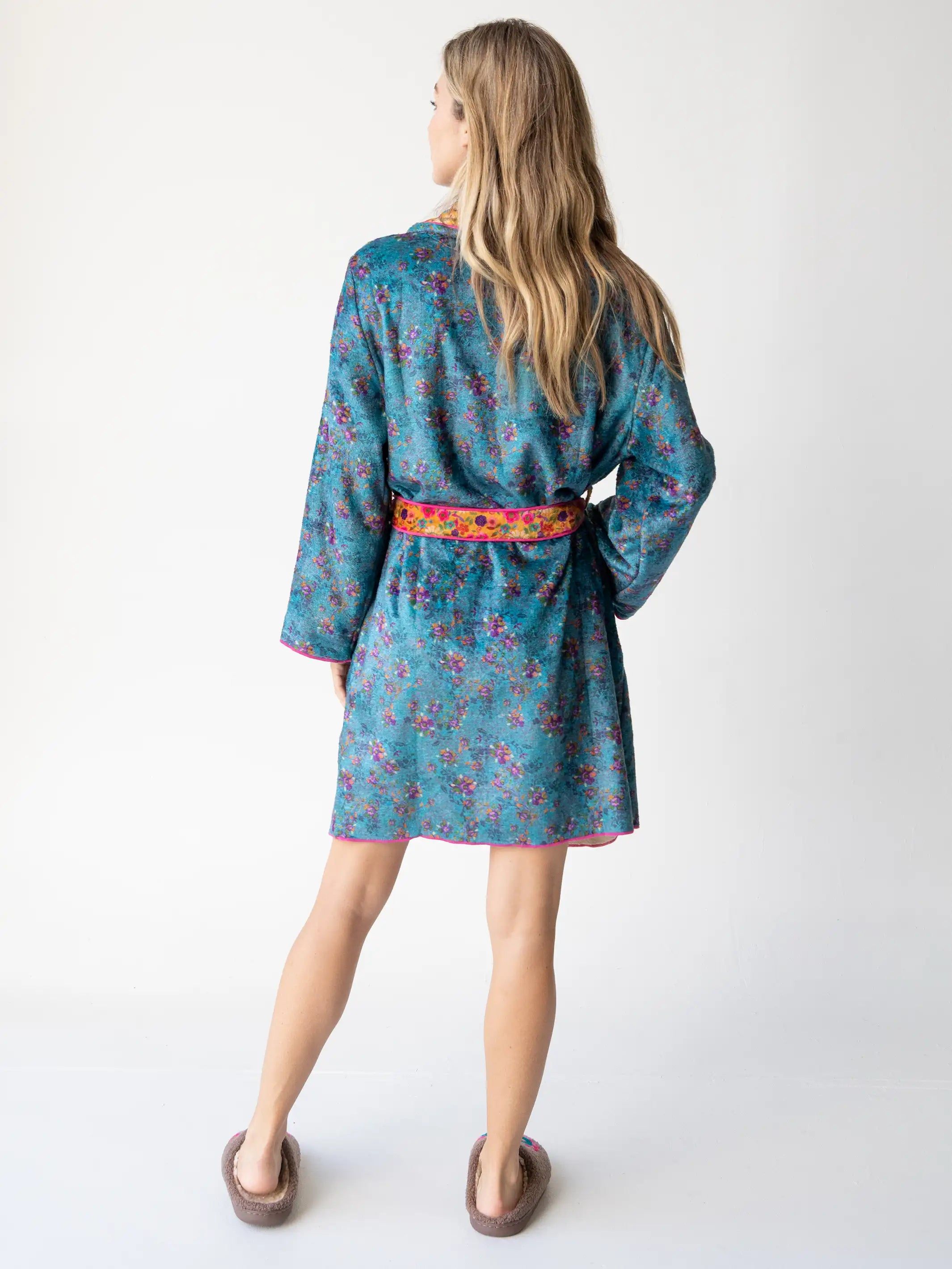 Cozy Blanket Robe - Teal Mustard Floral Mix sold by NATURAL LIFE product image thumbnail 3