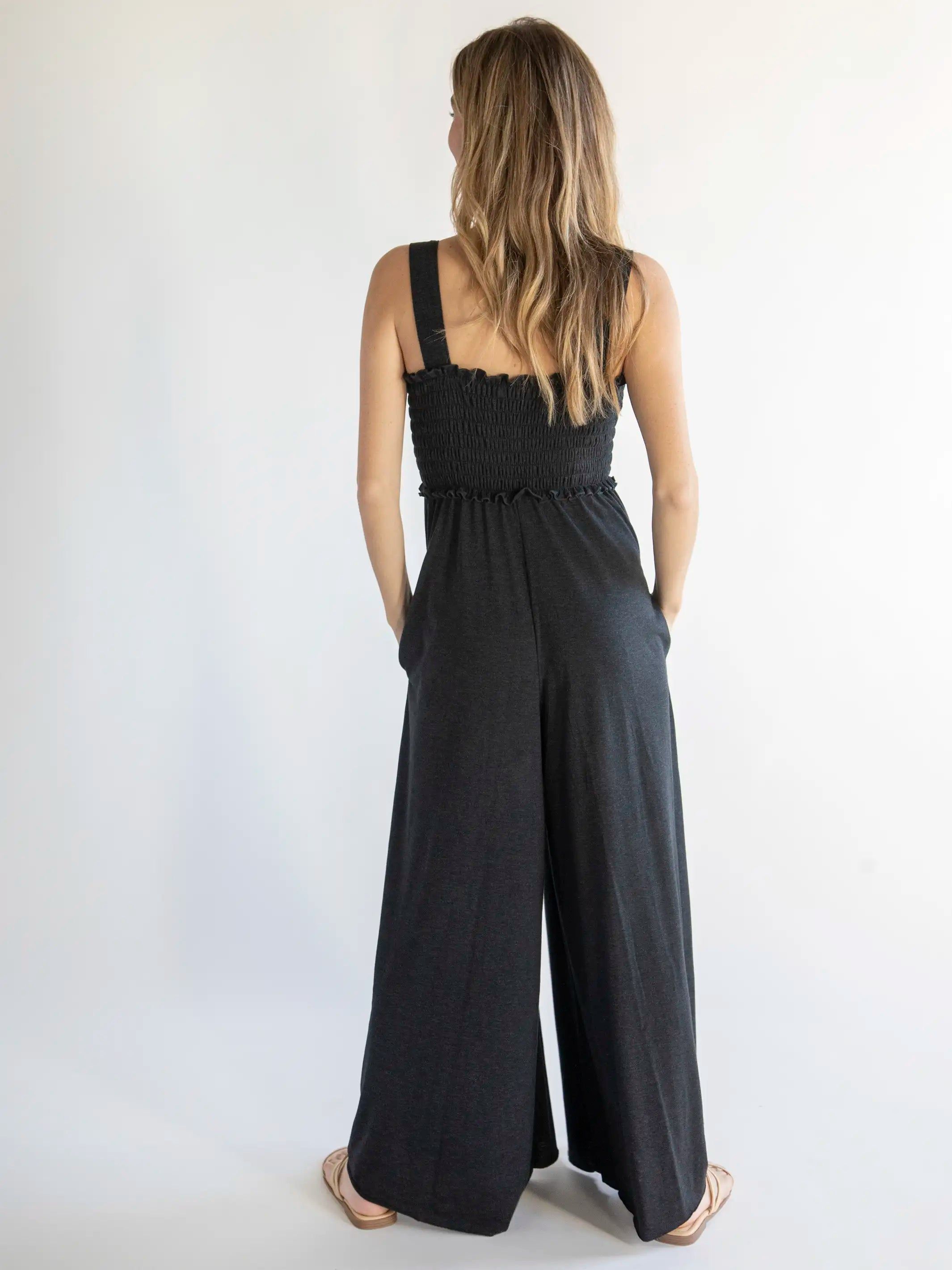 Brynn Wide-Leg Knit Jumpsuit - Charcoal sold by NATURAL LIFE product image thumbnail 4