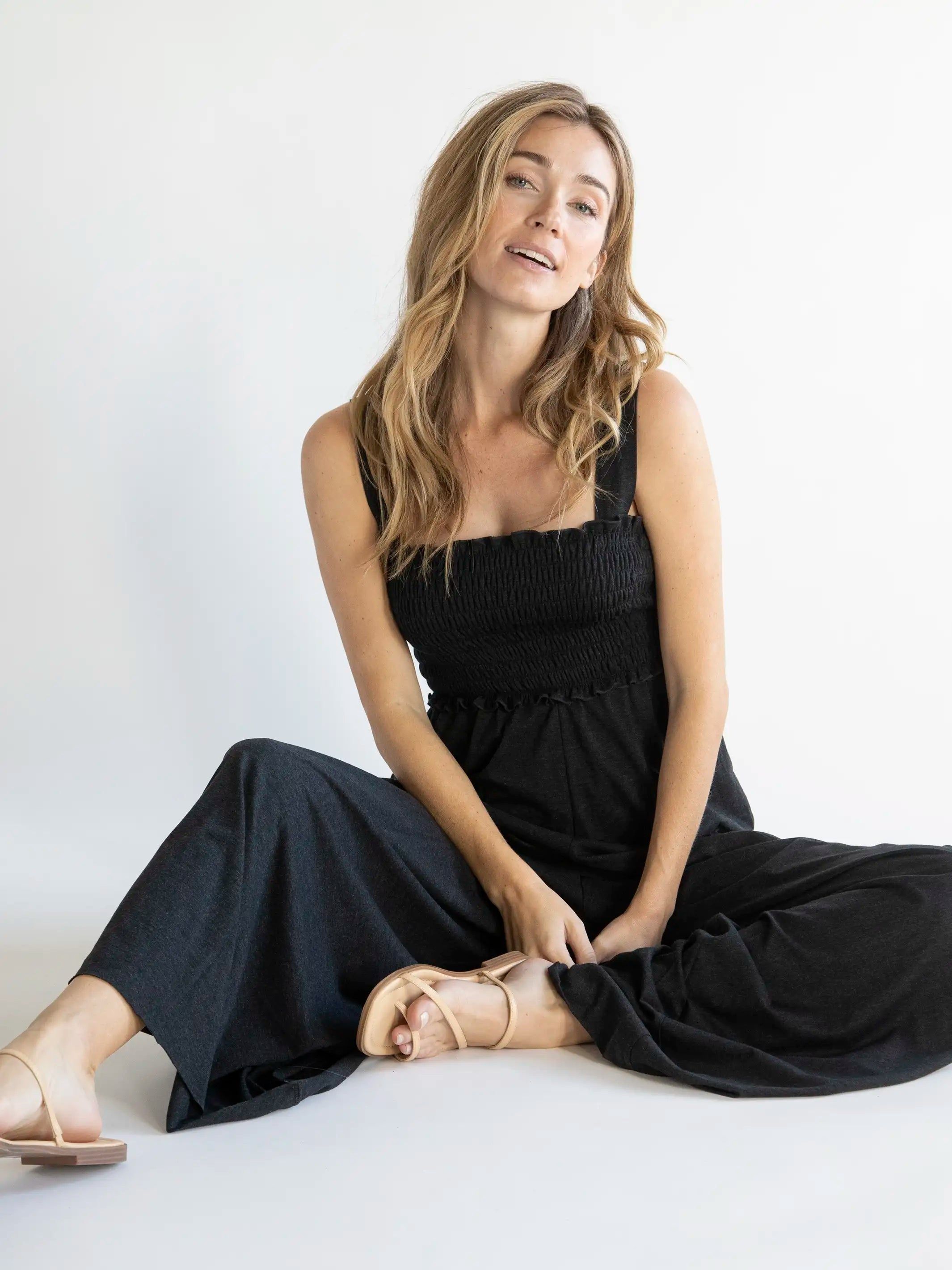 Brynn Wide-Leg Knit Jumpsuit - Charcoal sold by NATURAL LIFE product image thumbnail 3