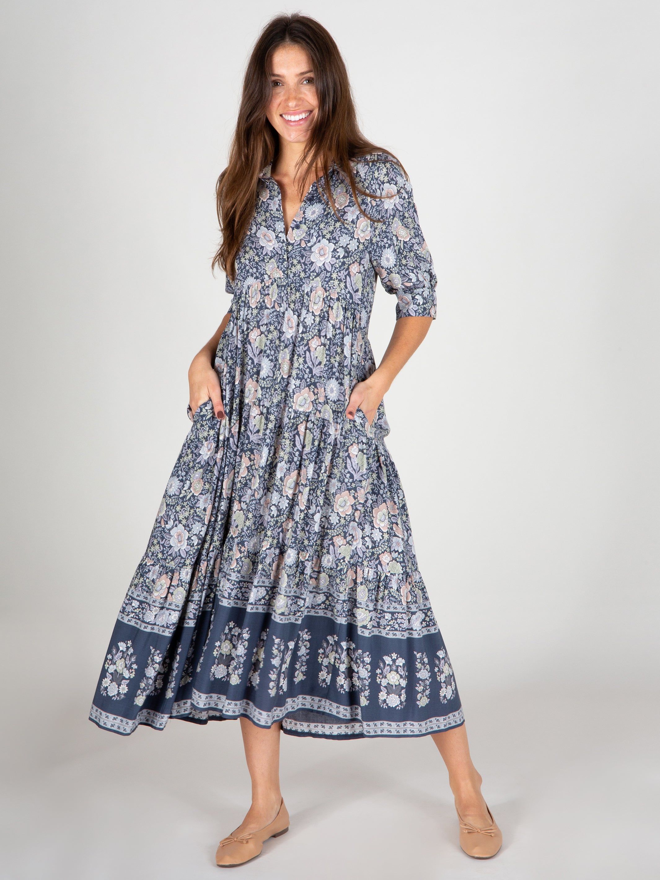 Rebecca Tiered Dress - Navy Grey Floral sold by NATURAL LIFE product image thumbnail 3