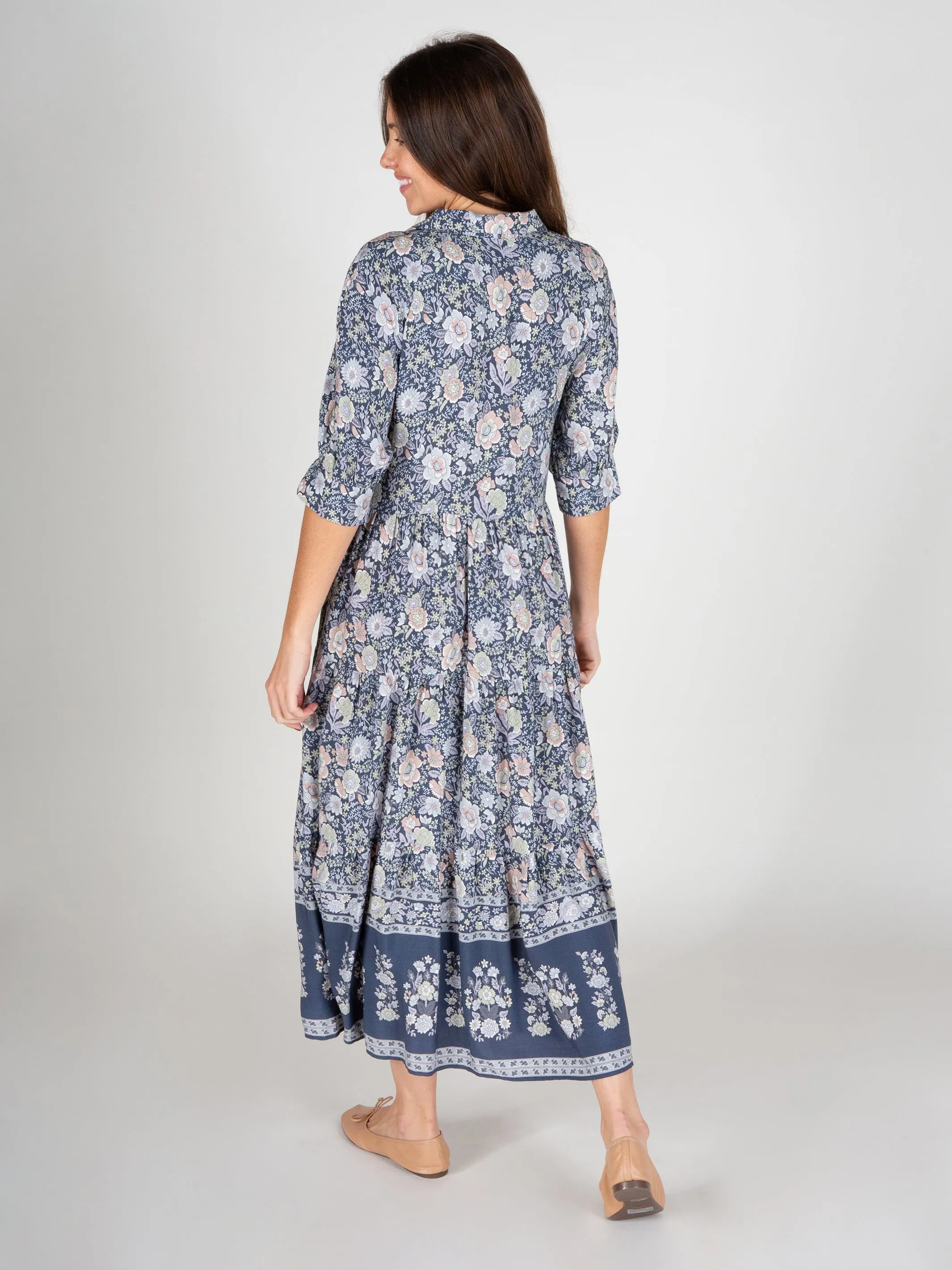 Rebecca Midi Dress - Navy Grey Floral sold by NATURAL LIFE product image thumbnail 4