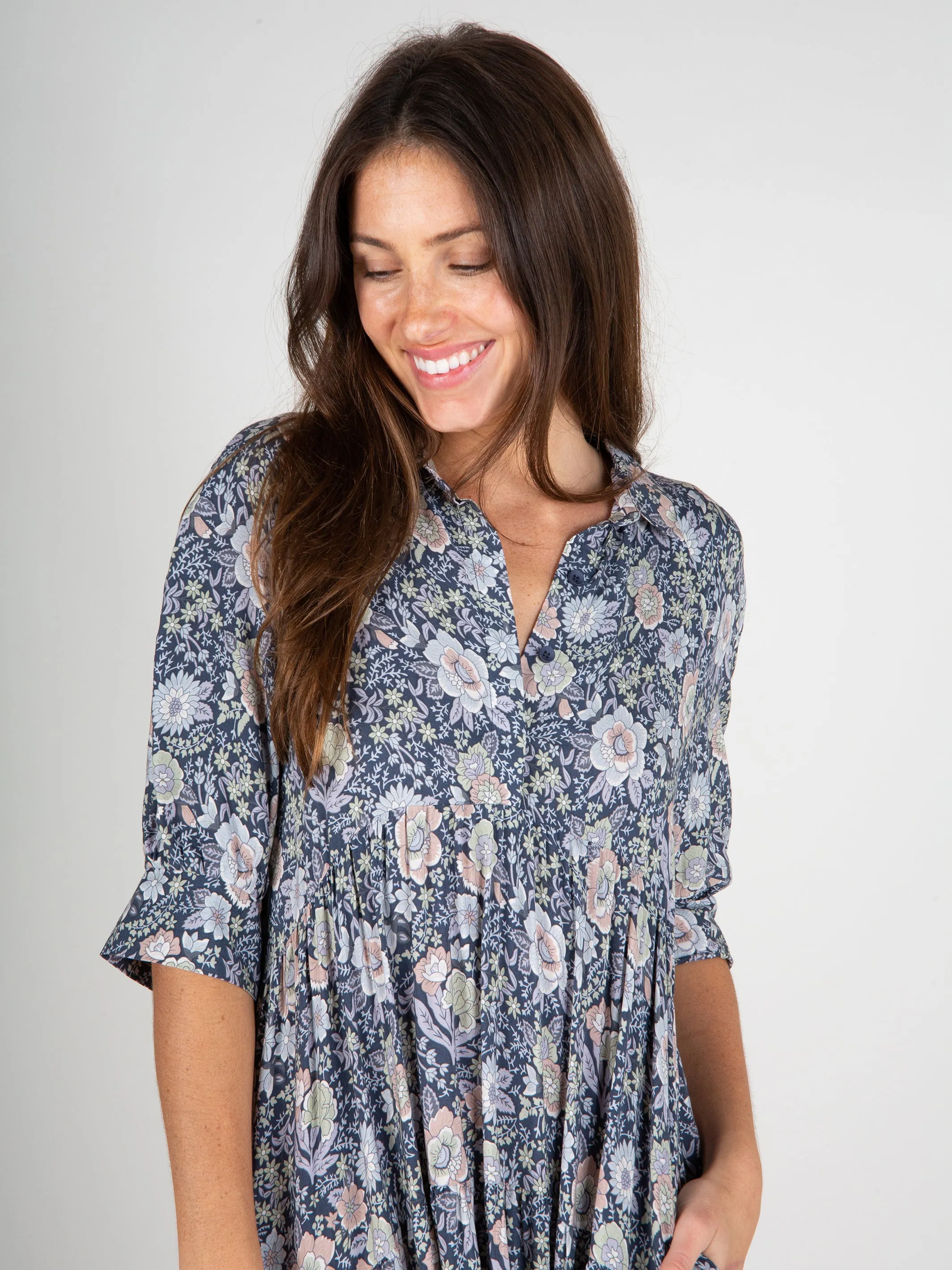 Rebecca Midi Dress - Navy Grey Floral sold by NATURAL LIFE product image thumbnail 2