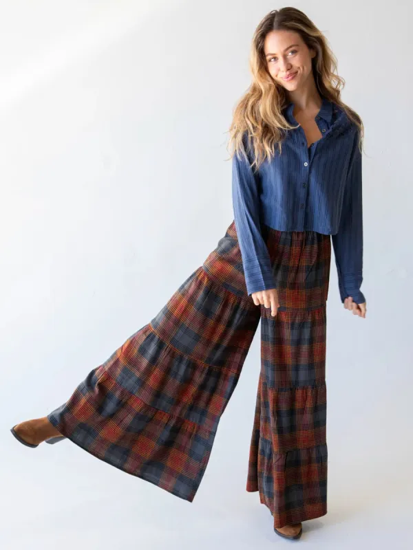 Patti Palazzo Pant - Black Orange Plaid Flannel sold by NATURAL LIFE