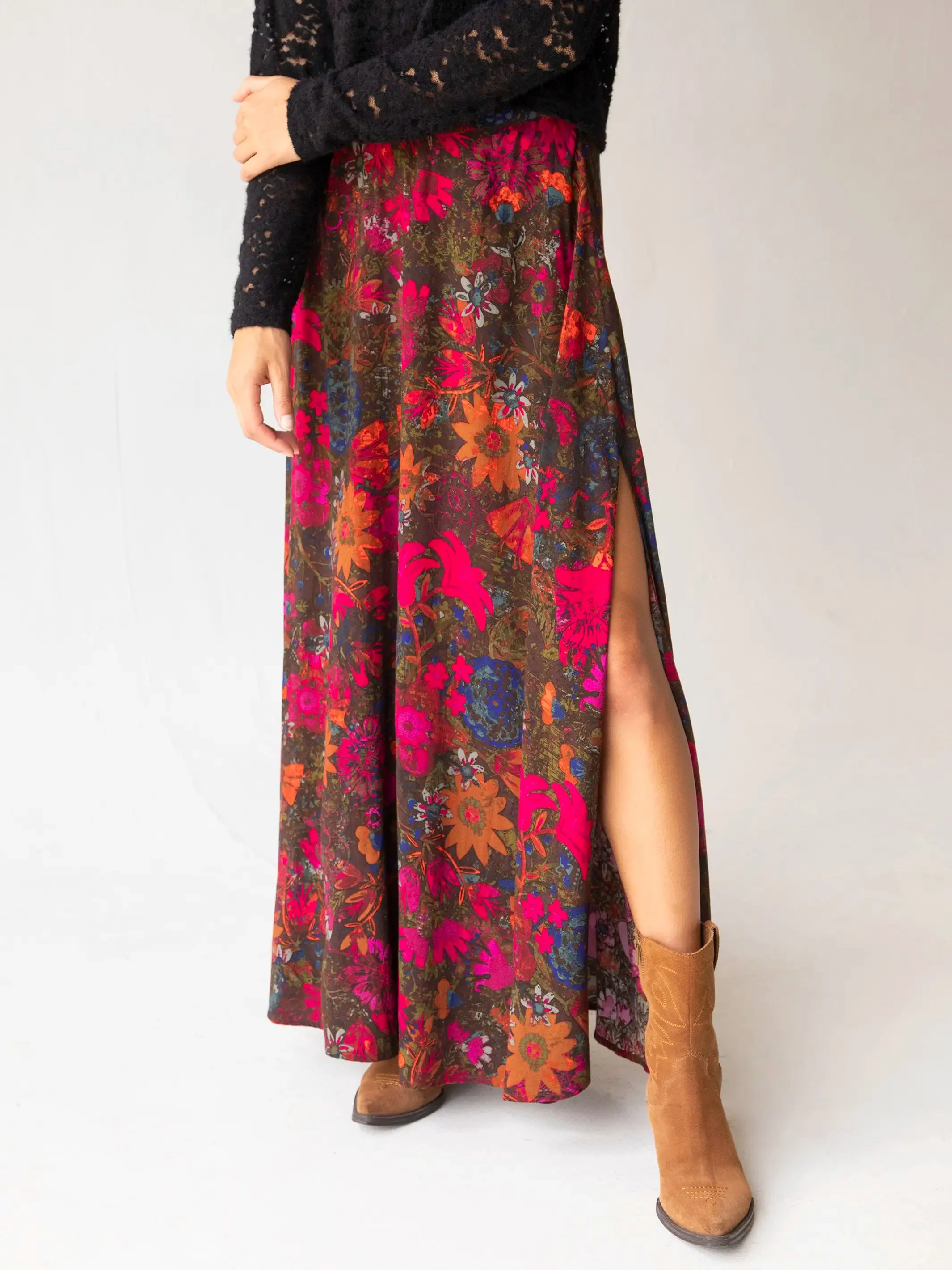Ginger Side-Slit Maxi Skirt - Indigo Pink Orange sold by NATURAL LIFE product image thumbnail 2