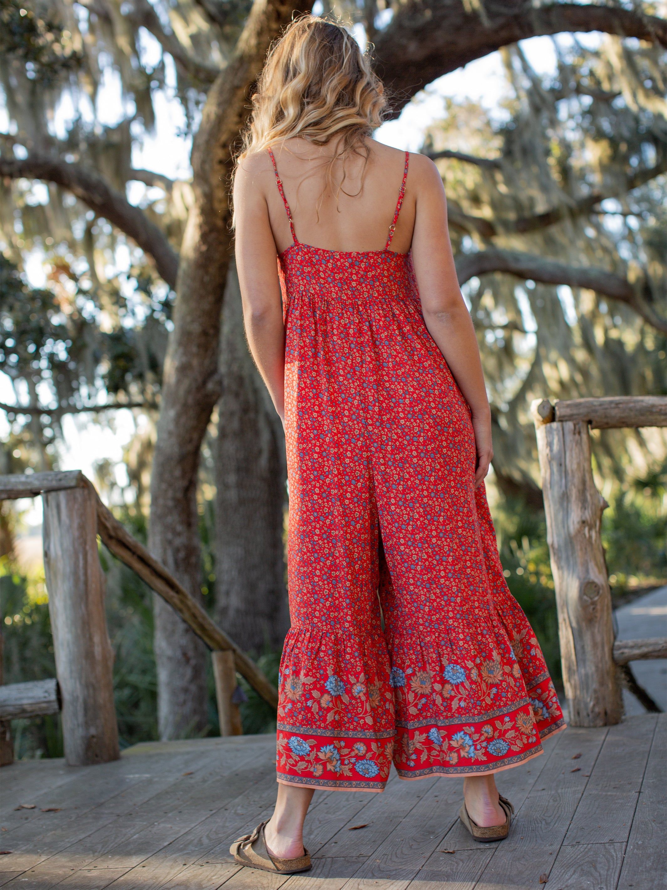 Jamie V-Neck Jumpsuit - Red Floral Border sold by NATURAL LIFE product image thumbnail 2